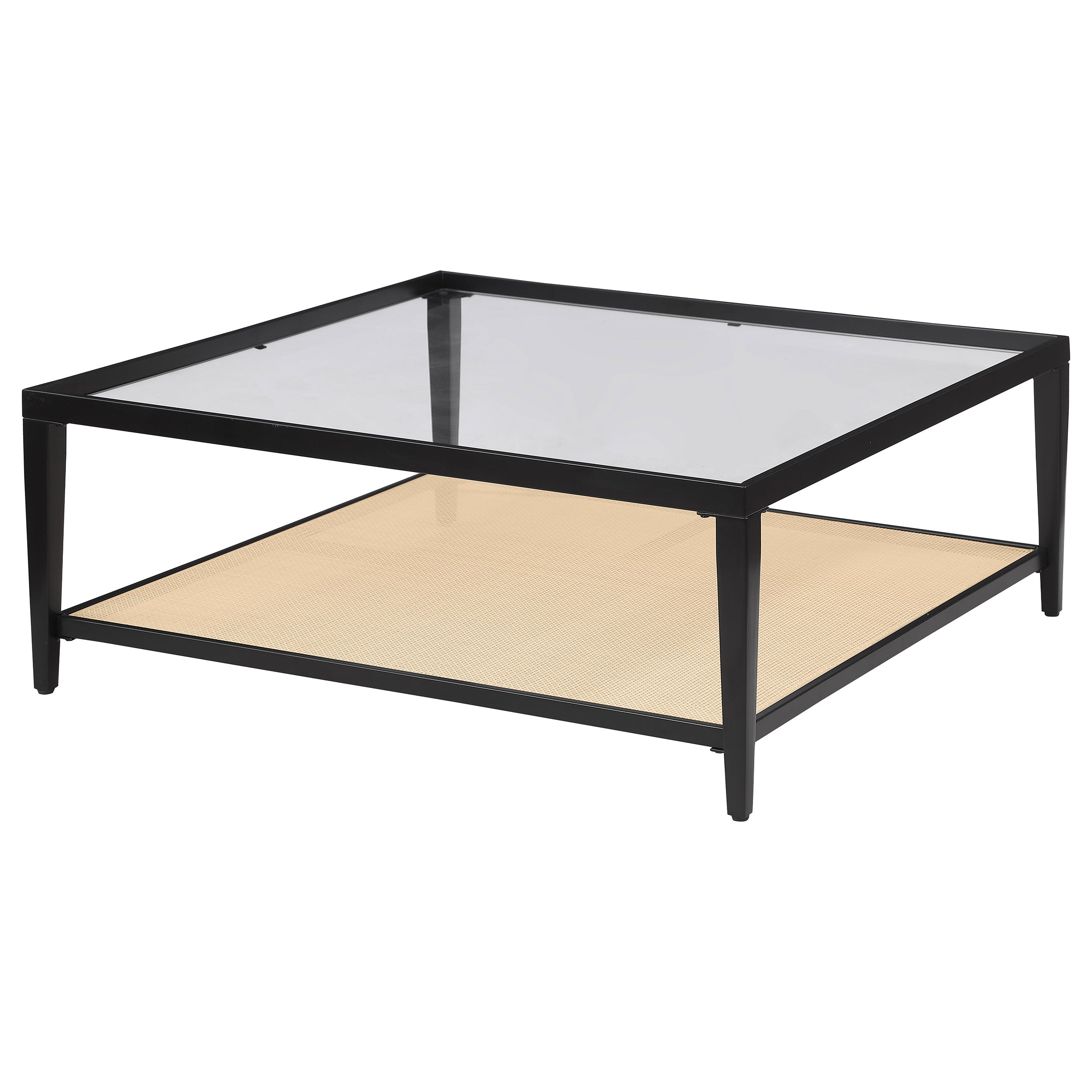 Amherst Glass Top Metal With Cane Shelf Coffee Table Black