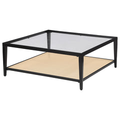 Amherst Glass Top Metal With Cane Shelf Coffee Table Black