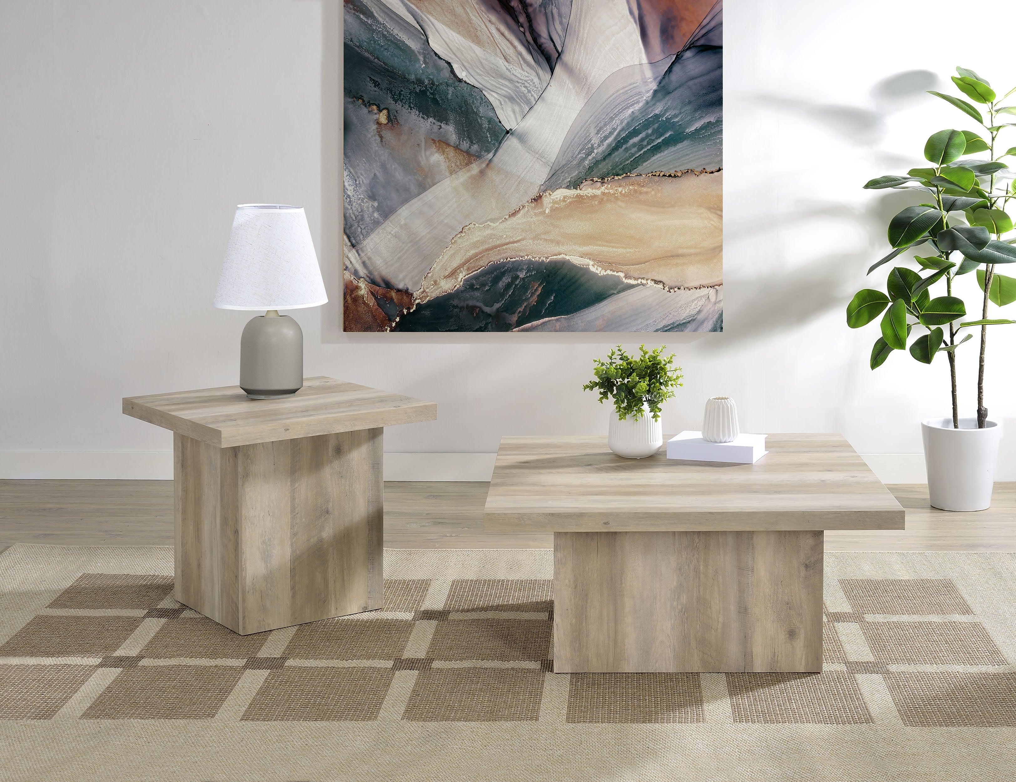 Devar Square Engineered Wood Coffee Table Distressed Pine