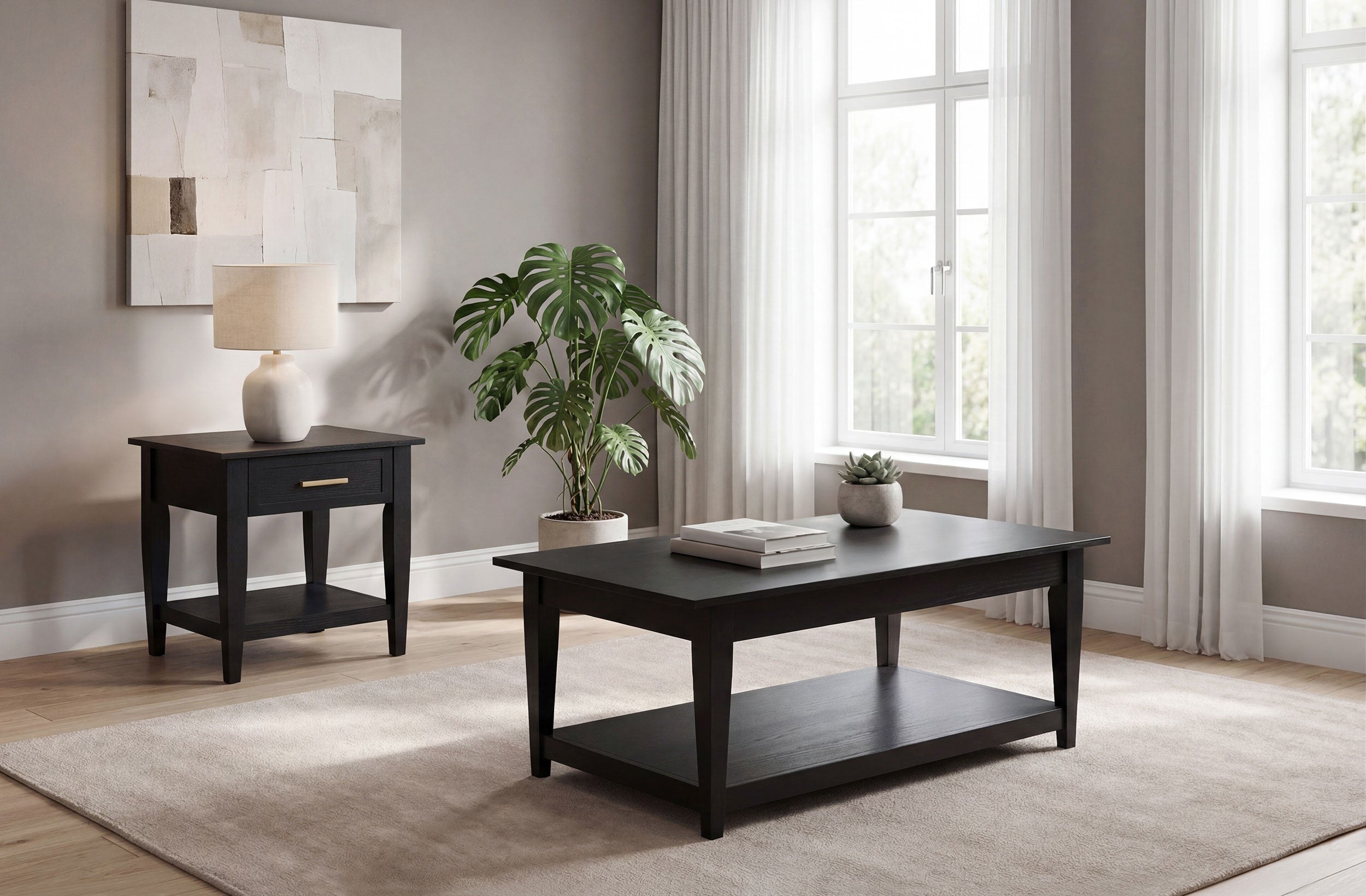 Lindenton 2-piece Wood Lift-top Coffee And End Table Set Black