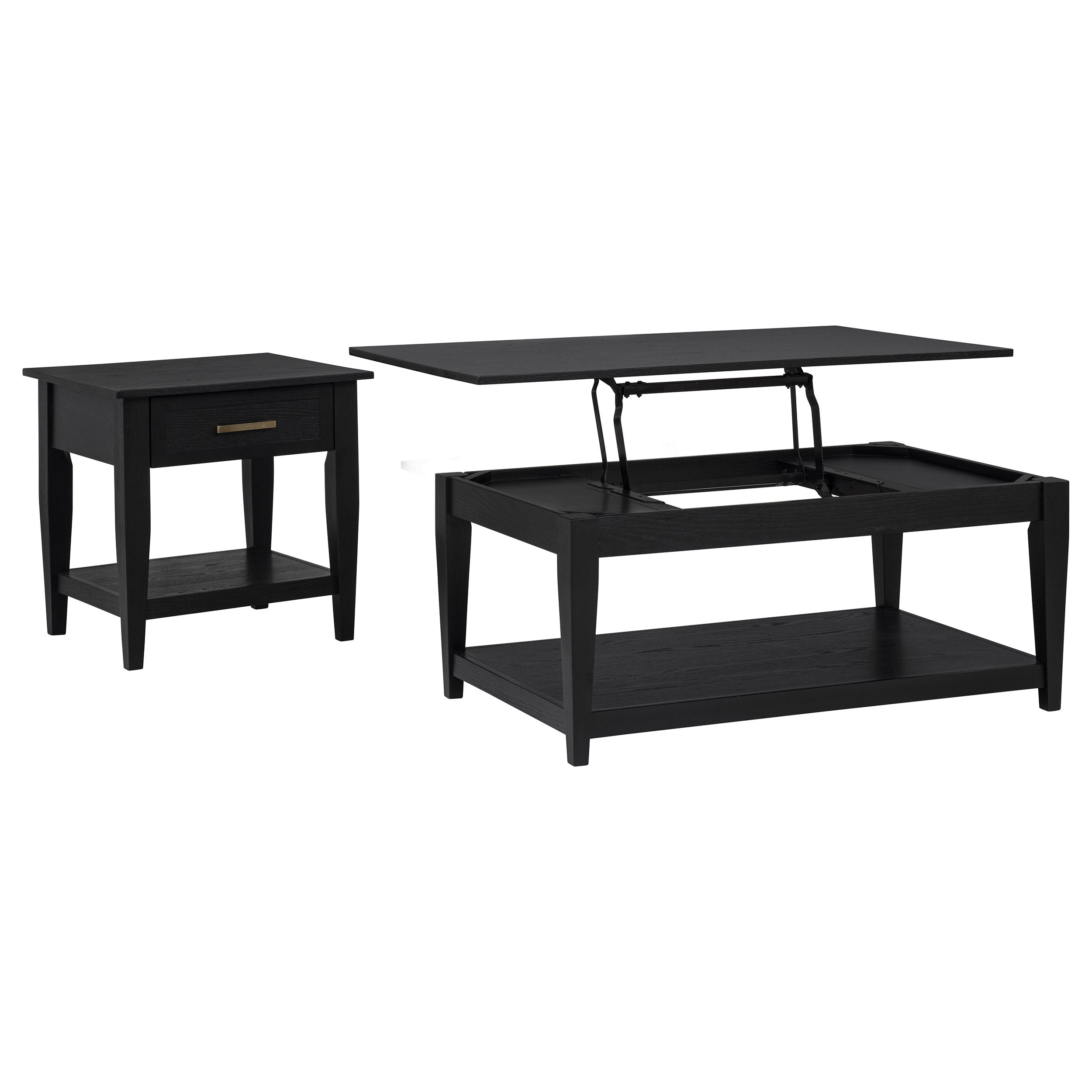 Lindenton 2-piece Wood Lift-top Coffee And End Table Set Black
