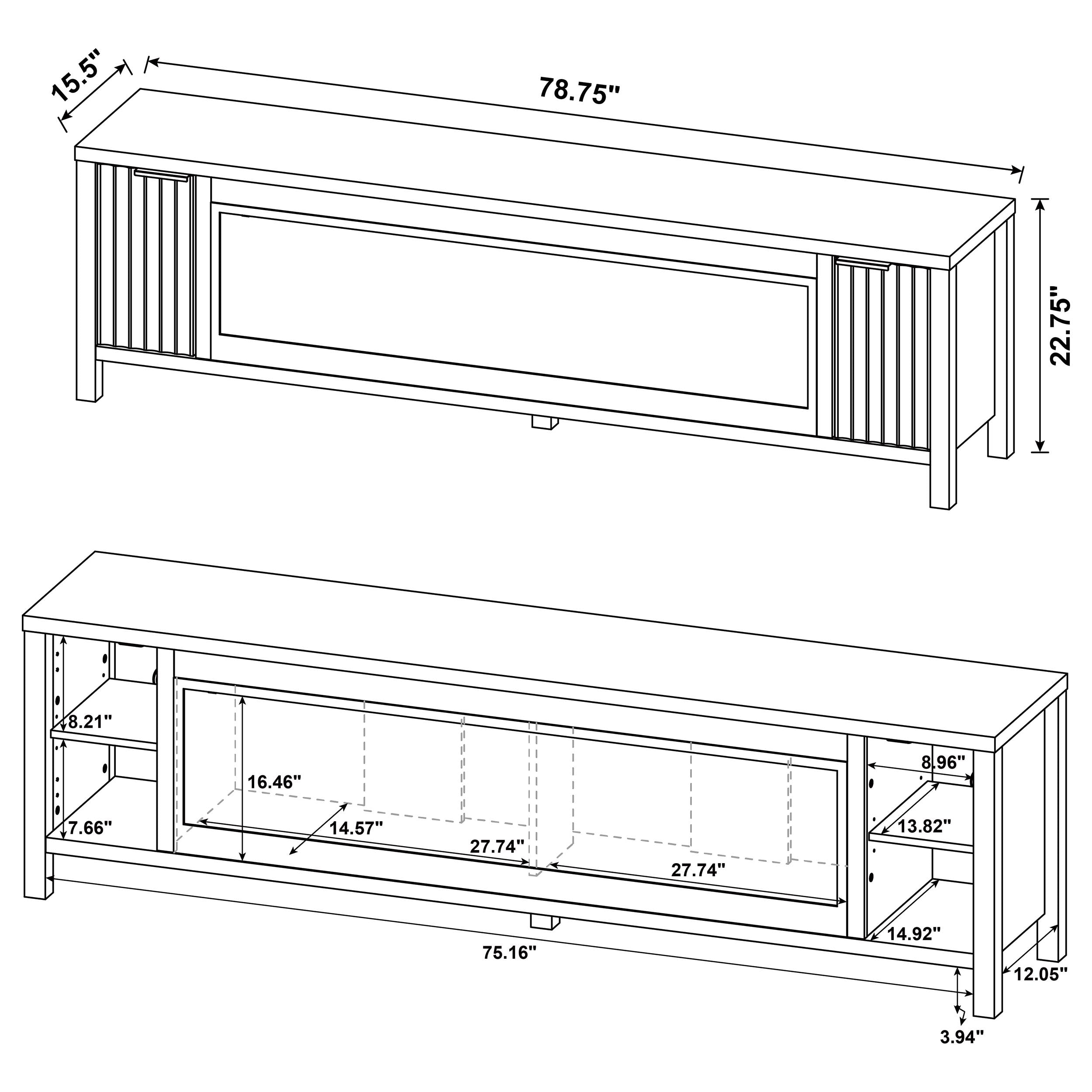 Carey 79-inch Tv Stand Fireplace Media Console Dark Pine