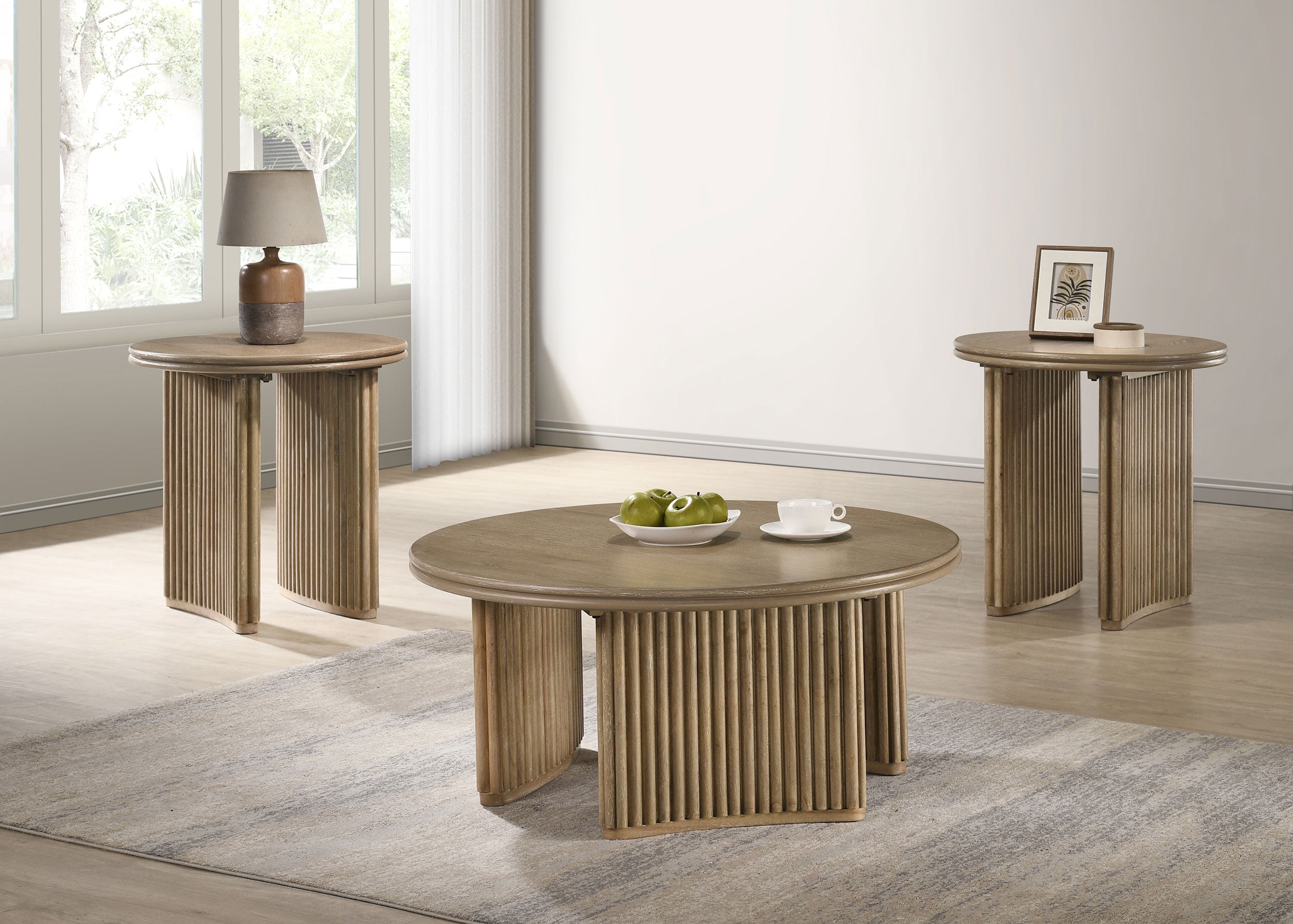 Adina 36-inch Round Wood Coffee Table Distressed Light Brown