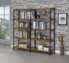 Analiese 63-inch 4-shelf Double Bookshelf Rustic Nutmeg