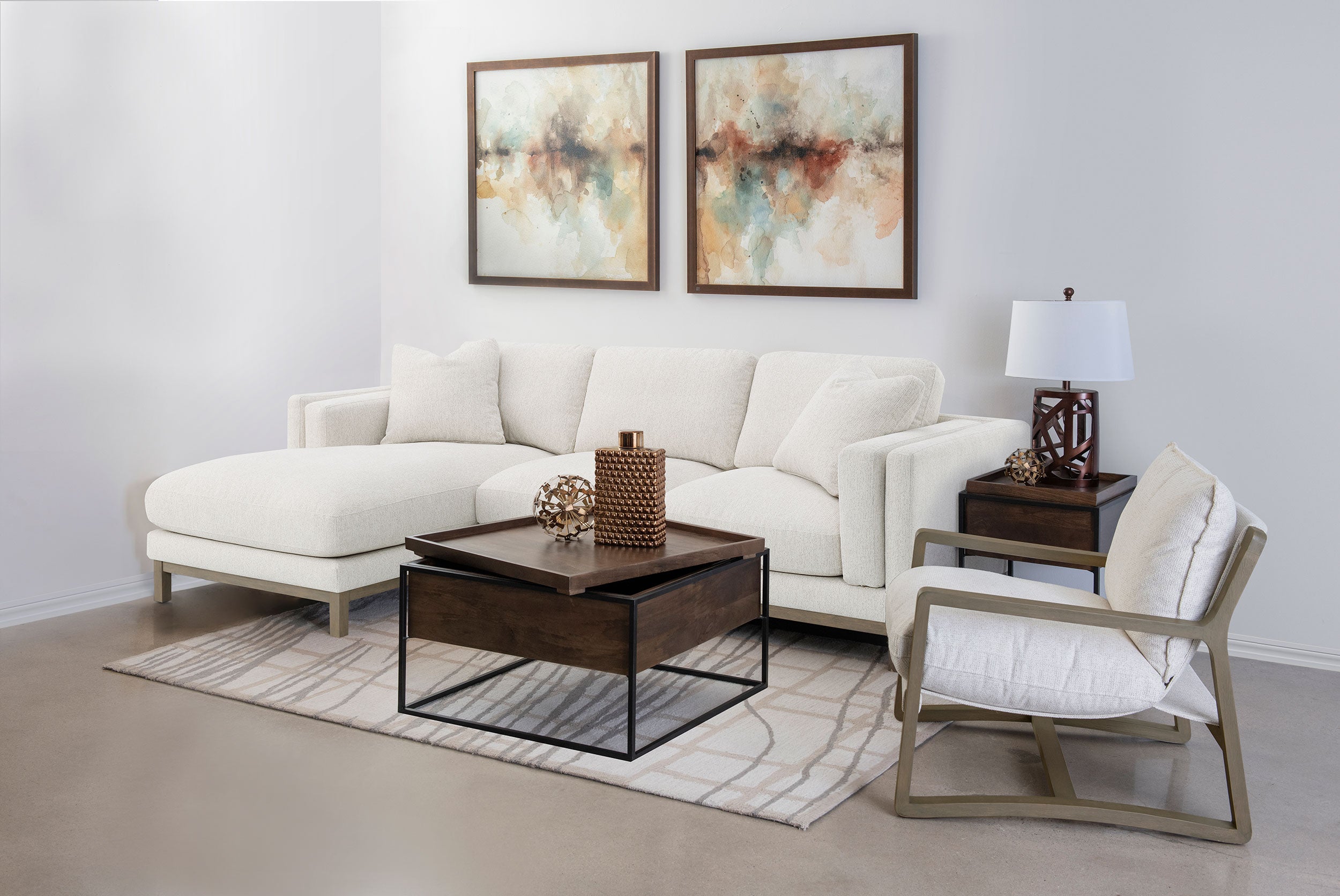 Geneva Boucle Upholstered Wood Arm Accent Chair Sand