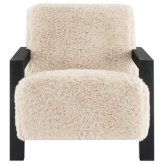 Fitzroy Faux Fur Upholstered Chair Solid Wood Arms Latte