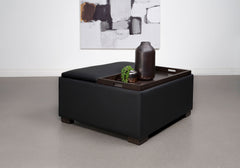 Paris Upholstered Storage Ottoman With Tray Black - MyWaynesHome #