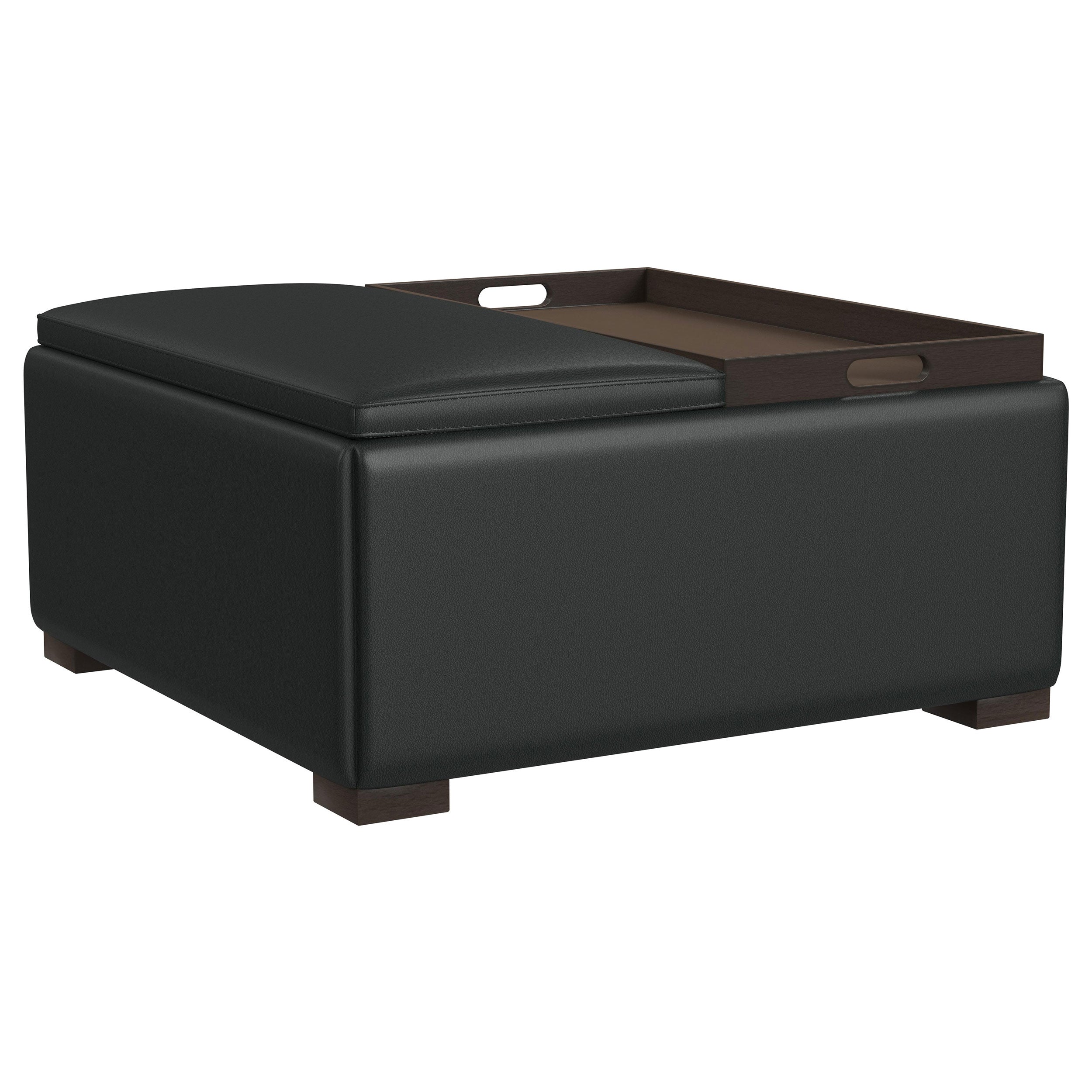 Paris Upholstered Storage Ottoman With Tray Black - MyWaynesHome #