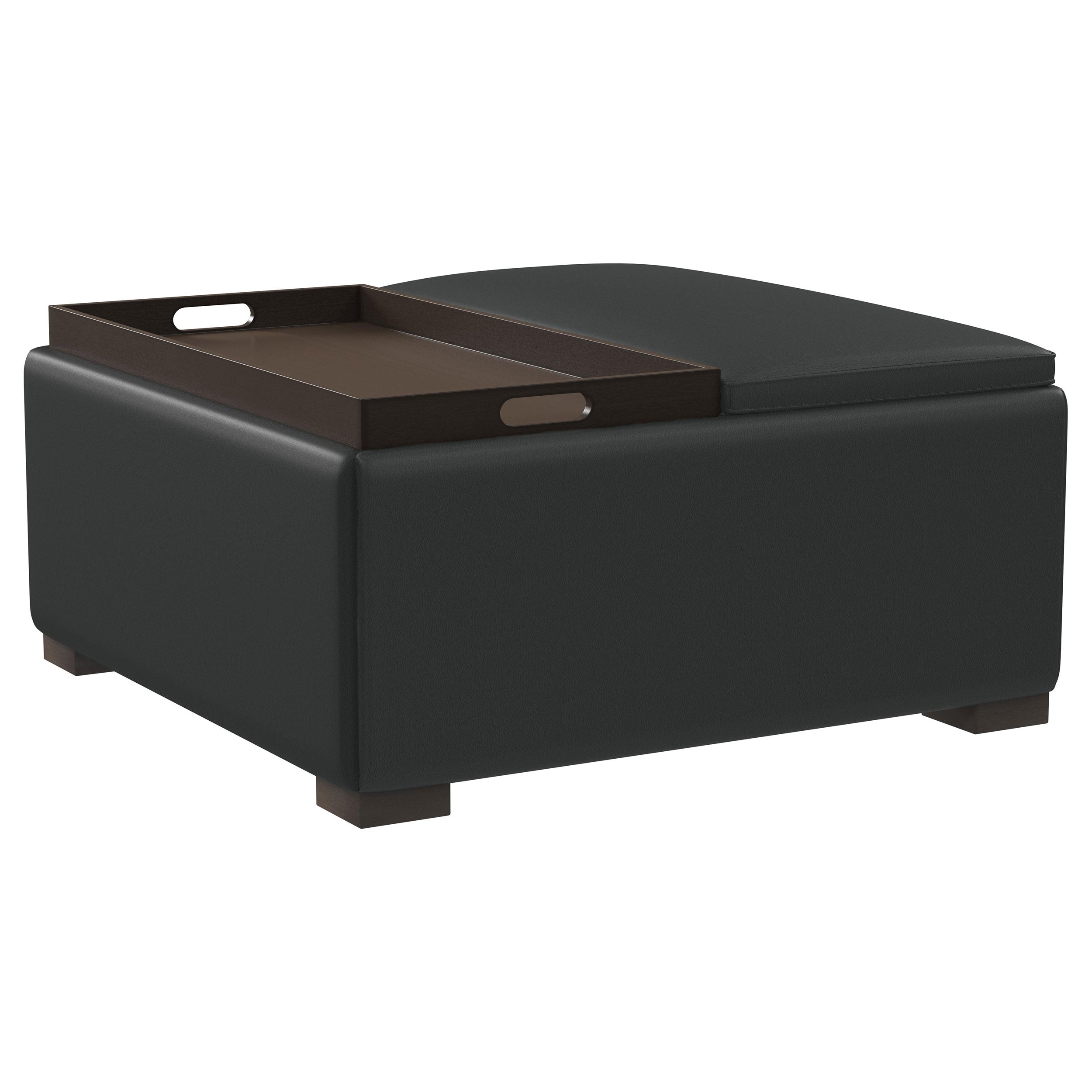 Paris Upholstered Storage Ottoman With Tray Black - MyWaynesHome #