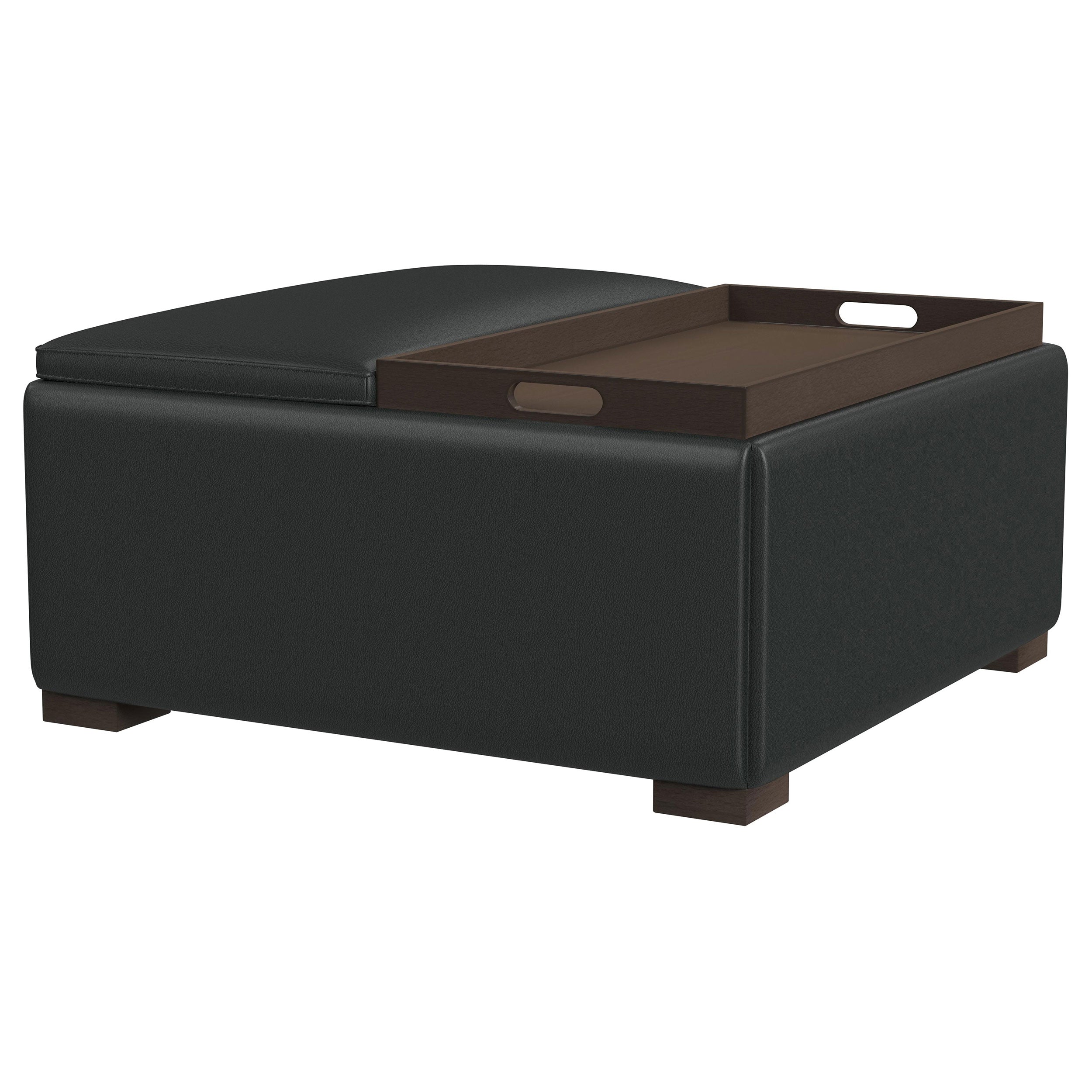 Paris Upholstered Storage Ottoman With Tray Black - MyWaynesHome #