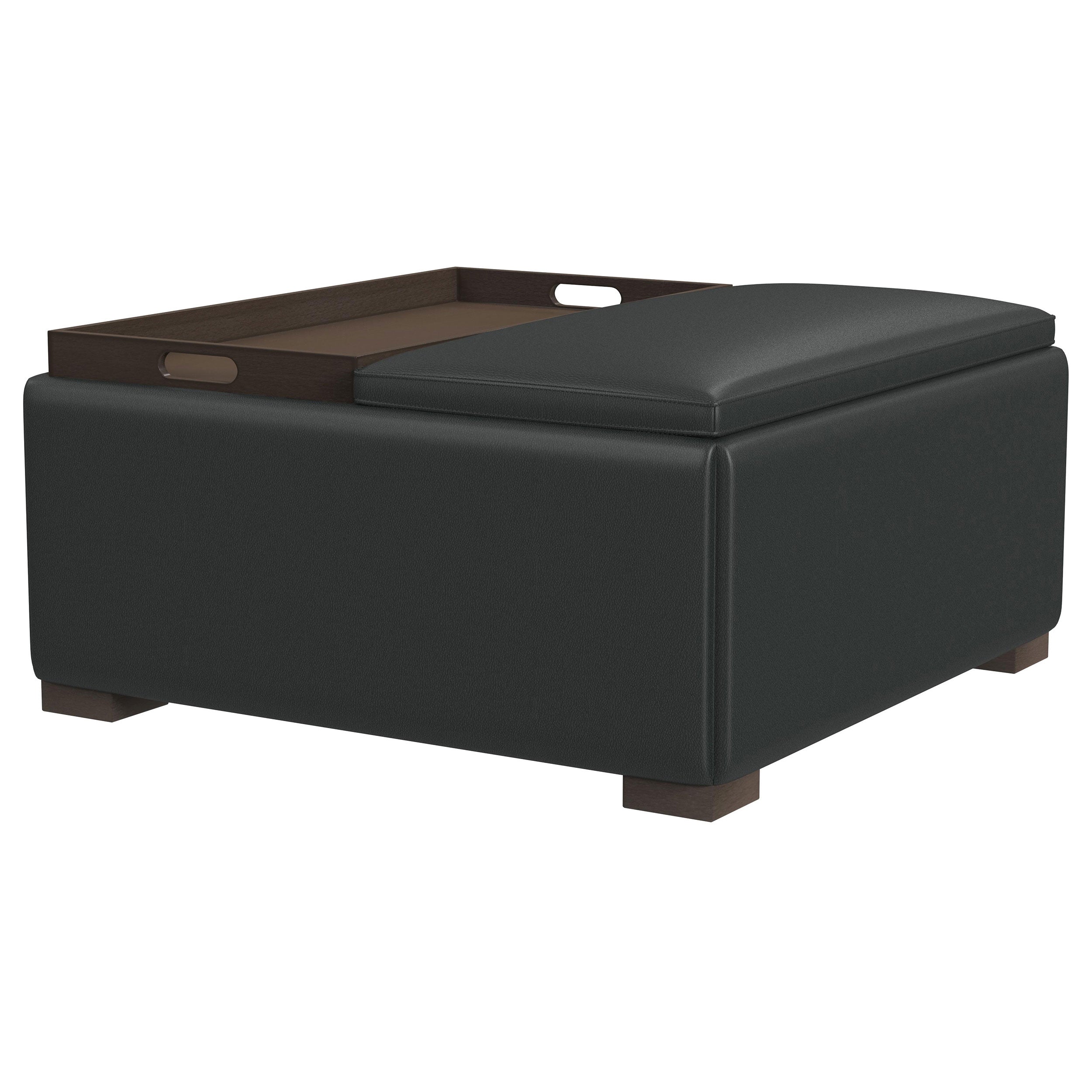 Paris Upholstered Storage Ottoman With Tray Black - MyWaynesHome #