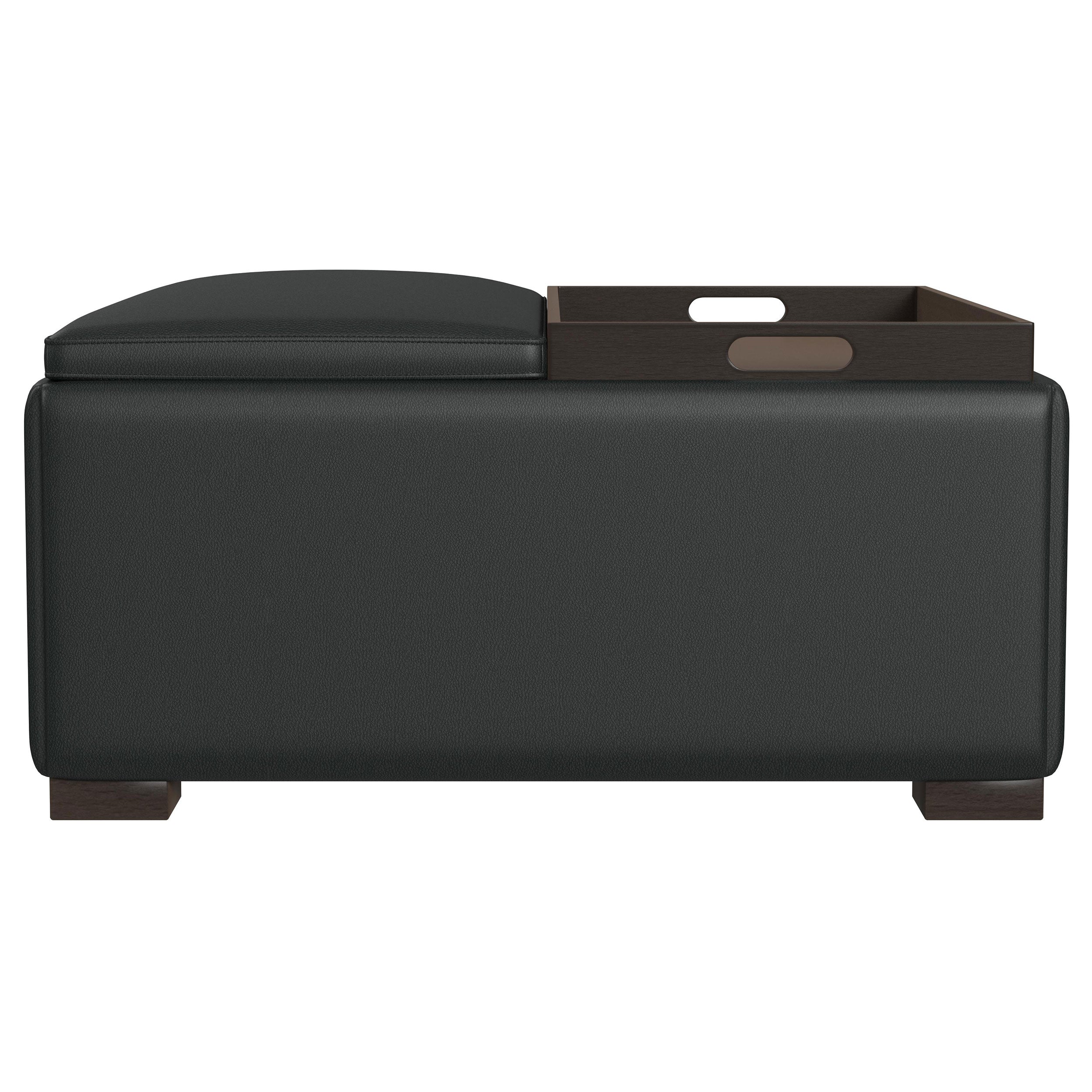 Paris Upholstered Storage Ottoman With Tray Black - MyWaynesHome #