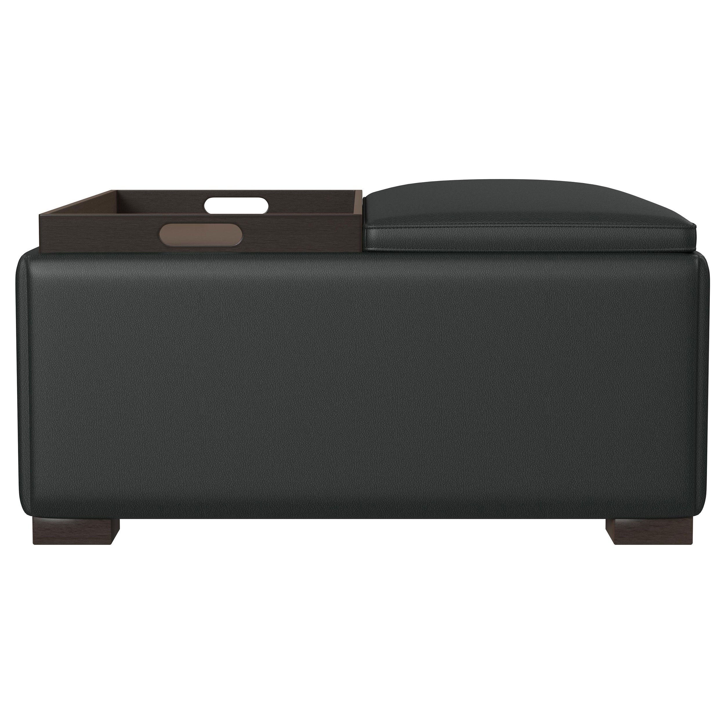 Paris Upholstered Storage Ottoman With Tray Black - MyWaynesHome #