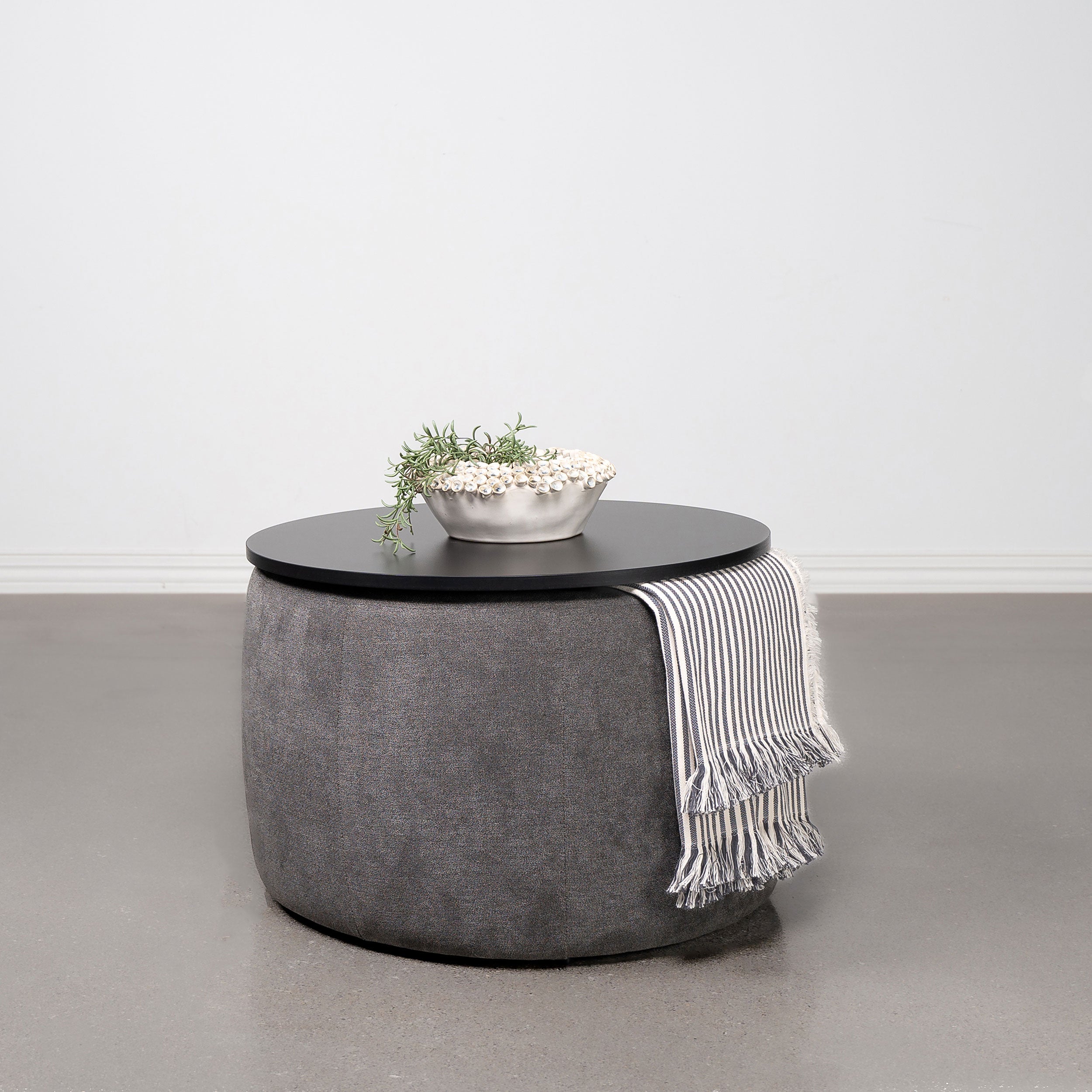 Tesoro Round Upholstered Lift Top Storage Ottoman Grey - MyWaynesHome #