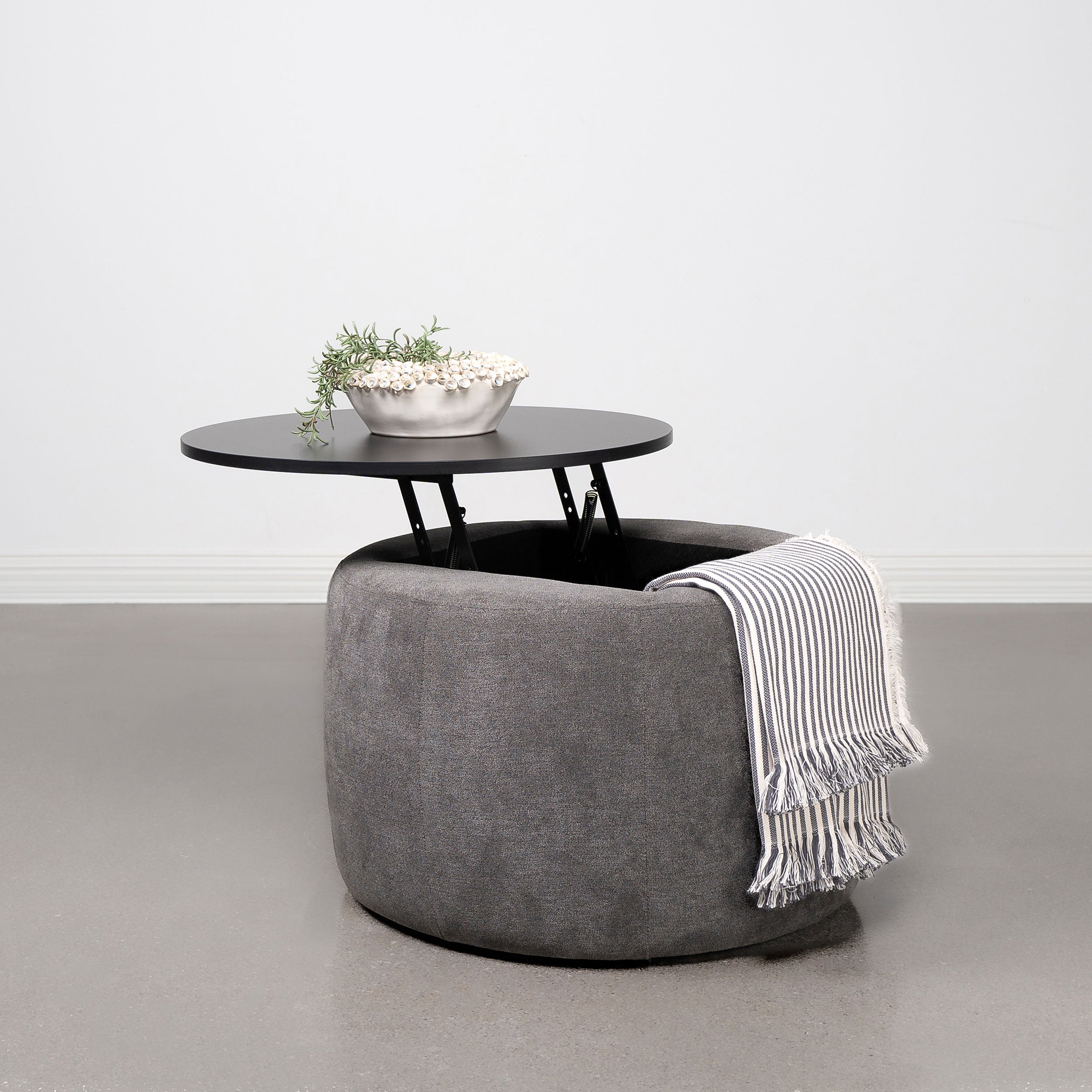 Tesoro Round Upholstered Lift Top Storage Ottoman Grey - MyWaynesHome #