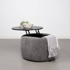 Tesoro Round Upholstered Lift Top Storage Ottoman Grey - MyWaynesHome #