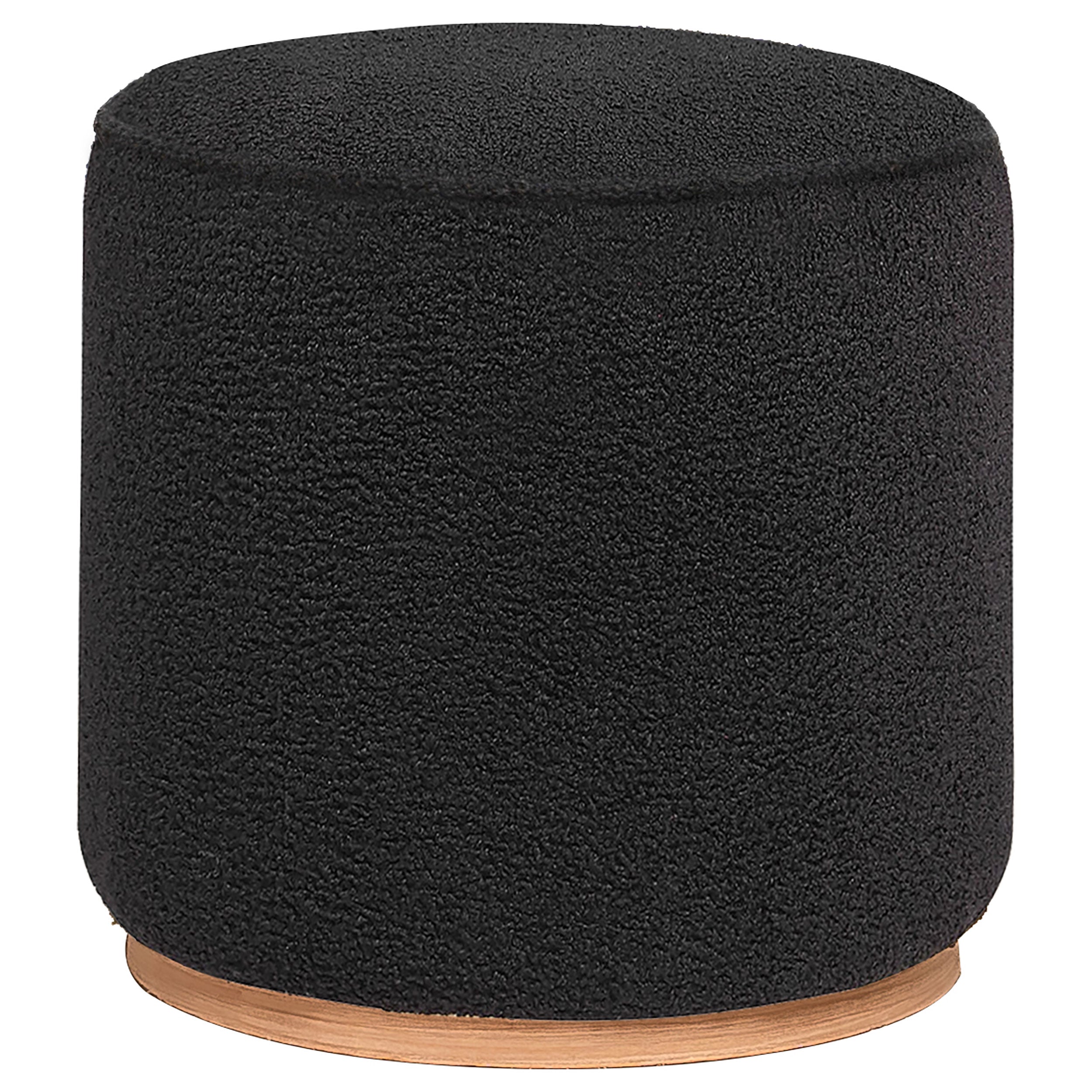 Zena Faux Sheepskin Upholstered Round Ottoman Black - MyWaynesHome #