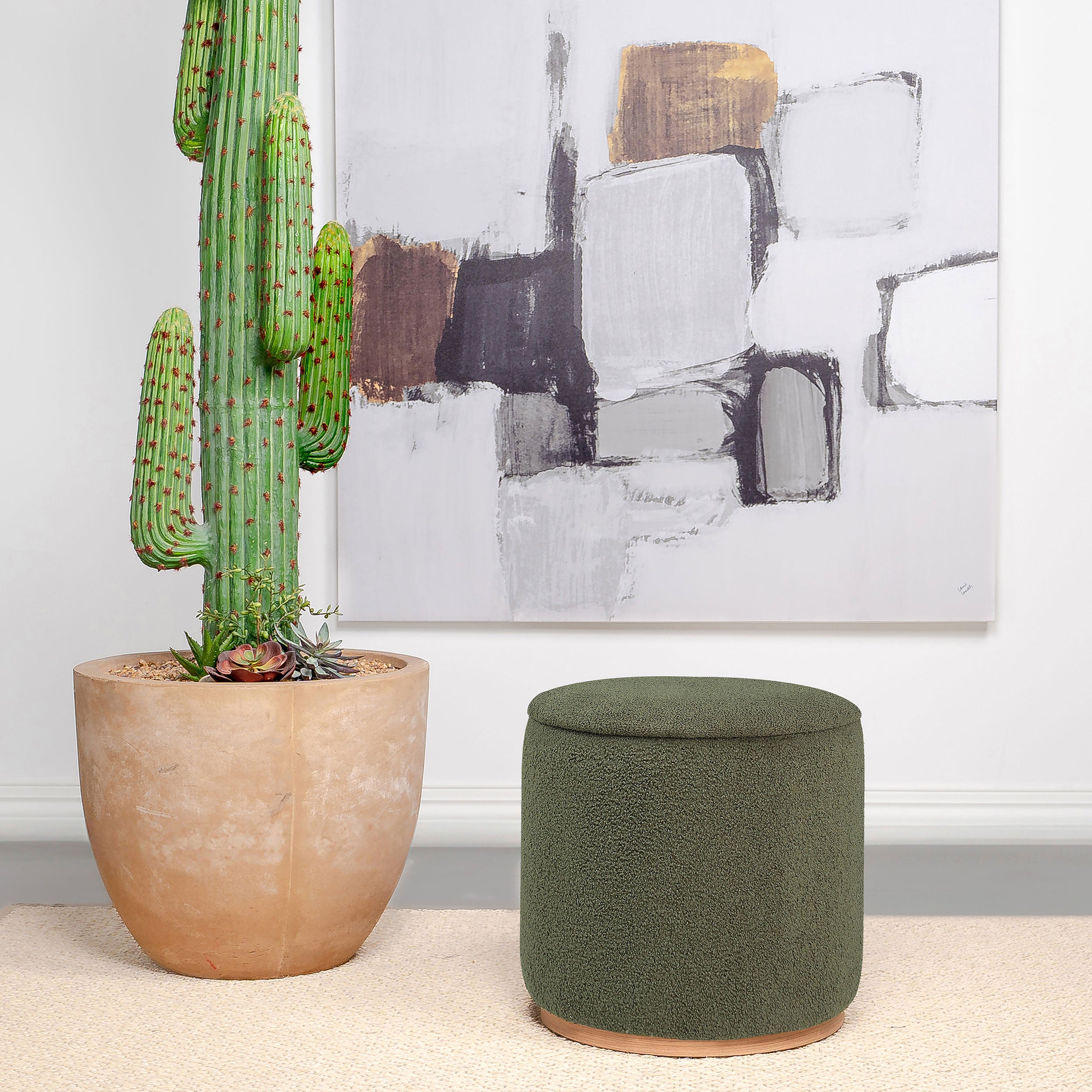 Zena Faux Sheepskin Upholstered Round Ottoman Green - MyWaynesHome #