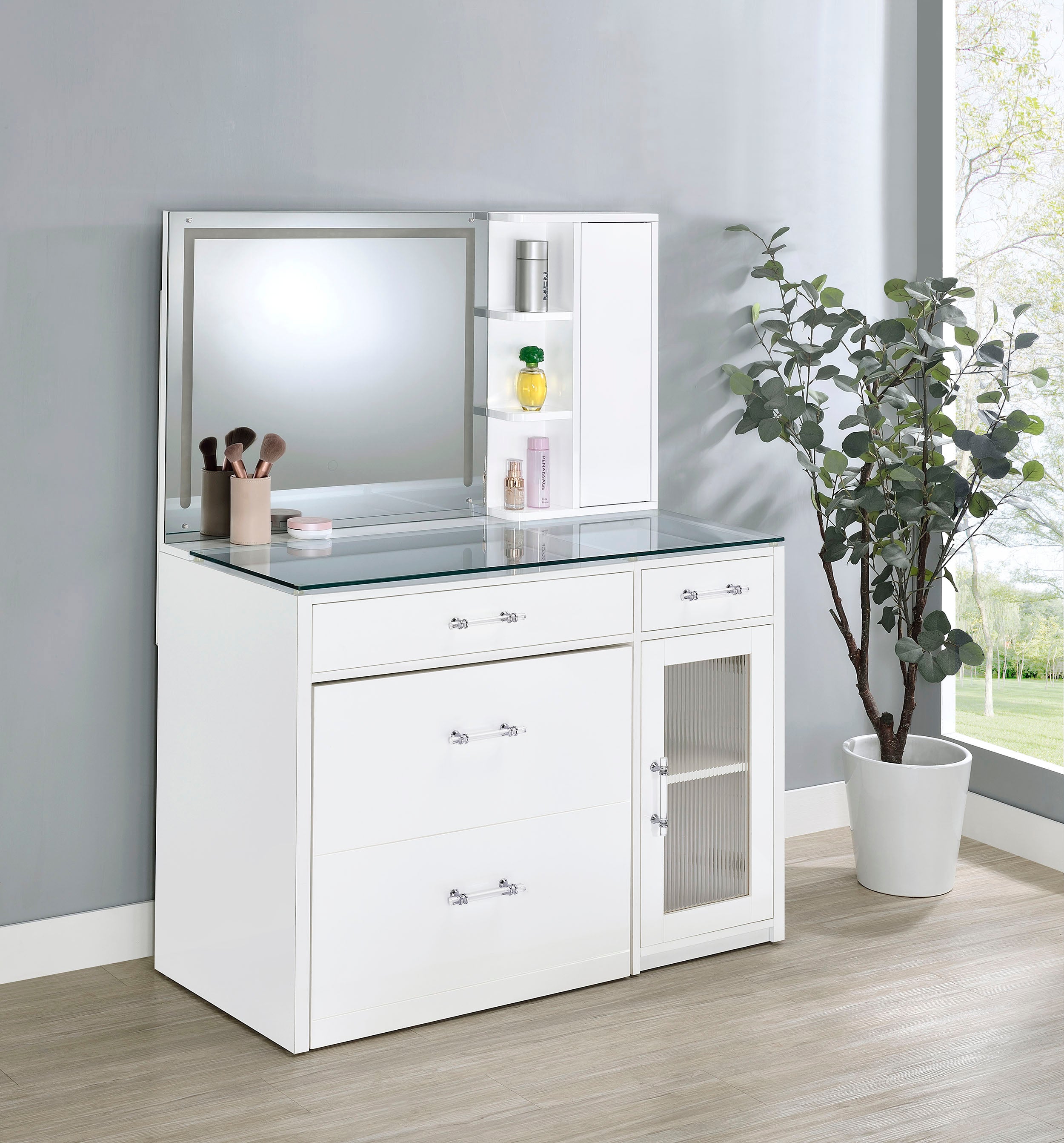 Flora 2-drawer Vanity Set With Led Mirror White High Gloss