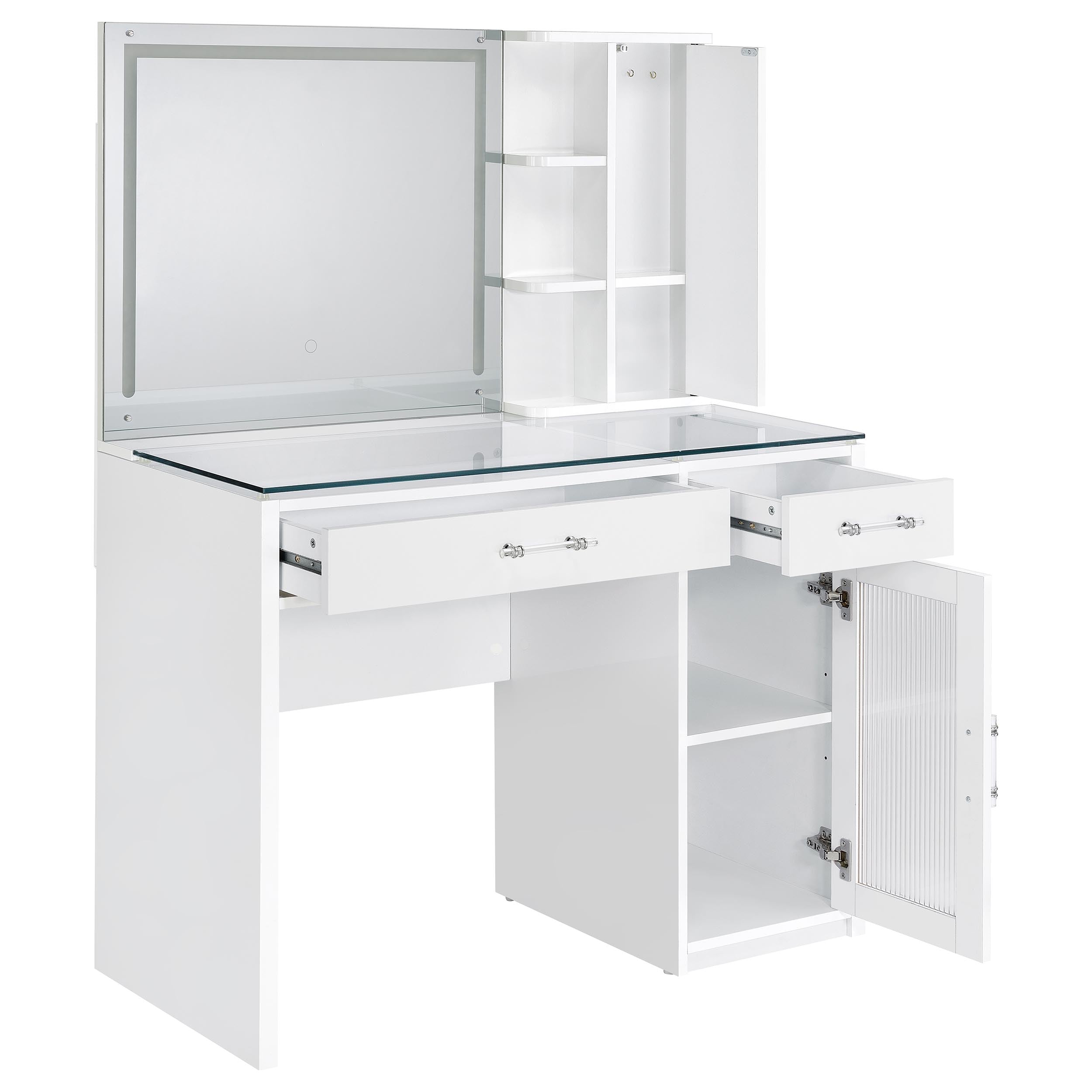 Flora 2-drawer Vanity Set With Led Mirror White High Gloss