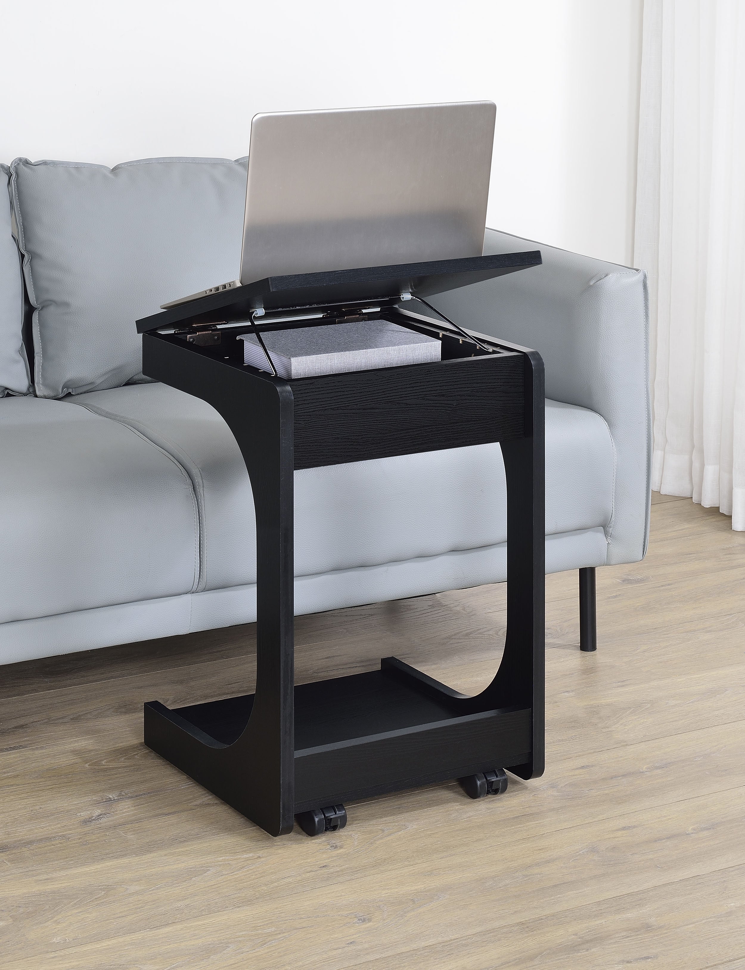 Ralston C-shaped Lift-top Sofa Side Table With Casters Black
