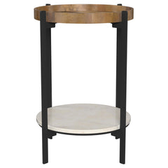 Adhvik Round End Side Table Marble Shelf Natural And Black