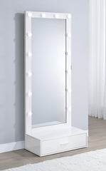 Spector 1-drawer Lighted Full-length Floor Mirror White High Gloss