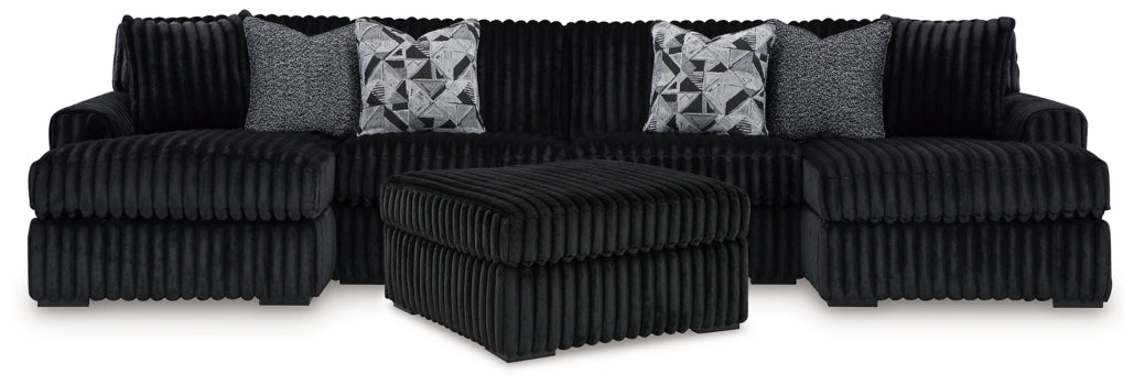 Midnight-Madness 3-Piece Sectional with Double Chaise and Ottoman