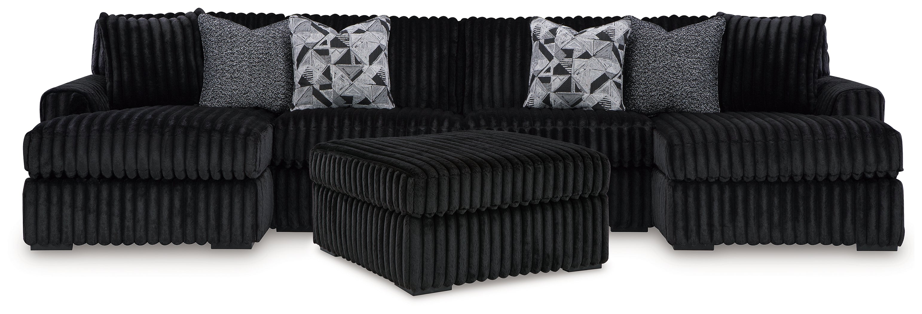 Midnight-Madness 3-Piece Sectional with Double Chaise and Ottoman