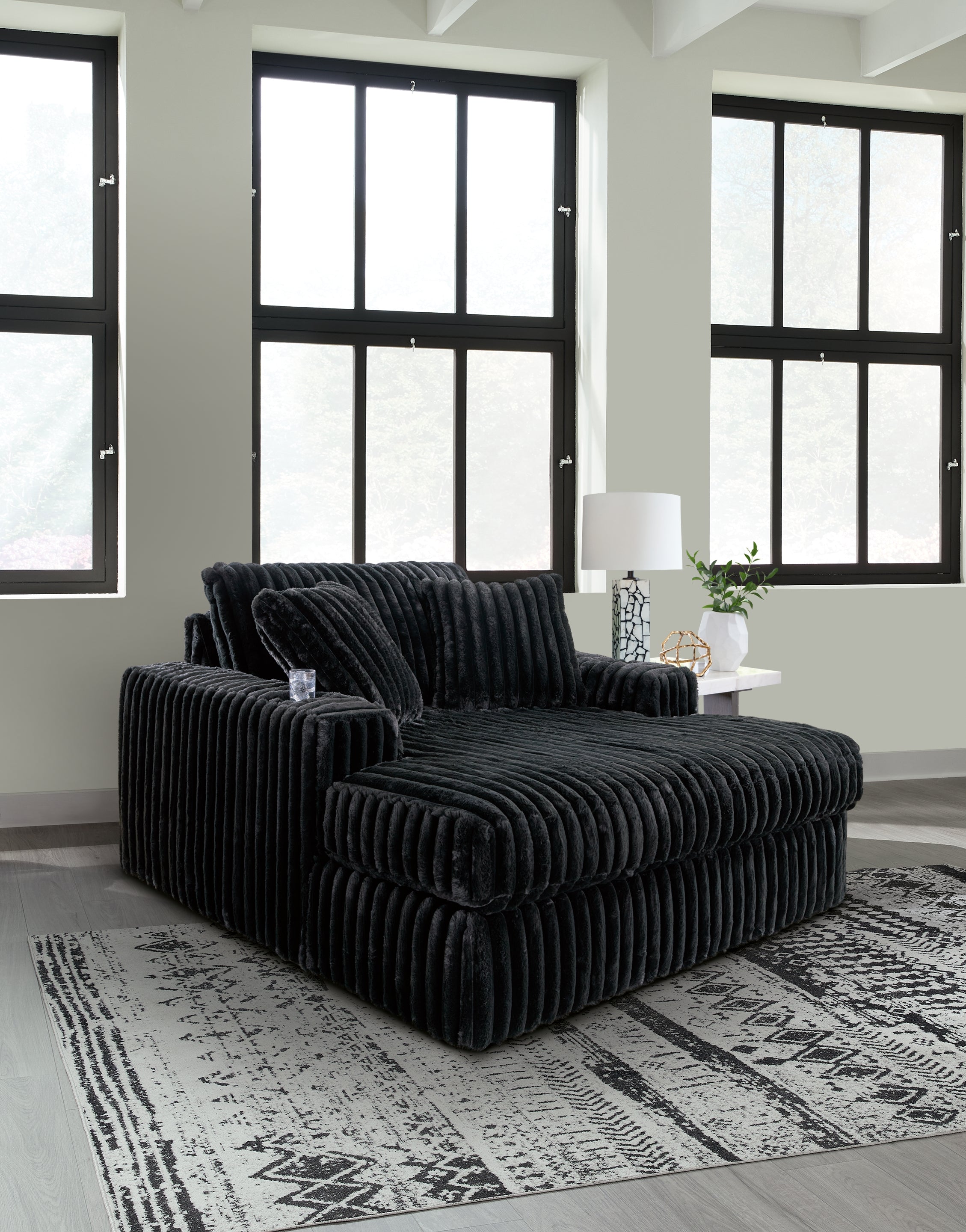 Midnight-Madness 3-Piece Sectional, Chaise and Oversized Accent Ottoman