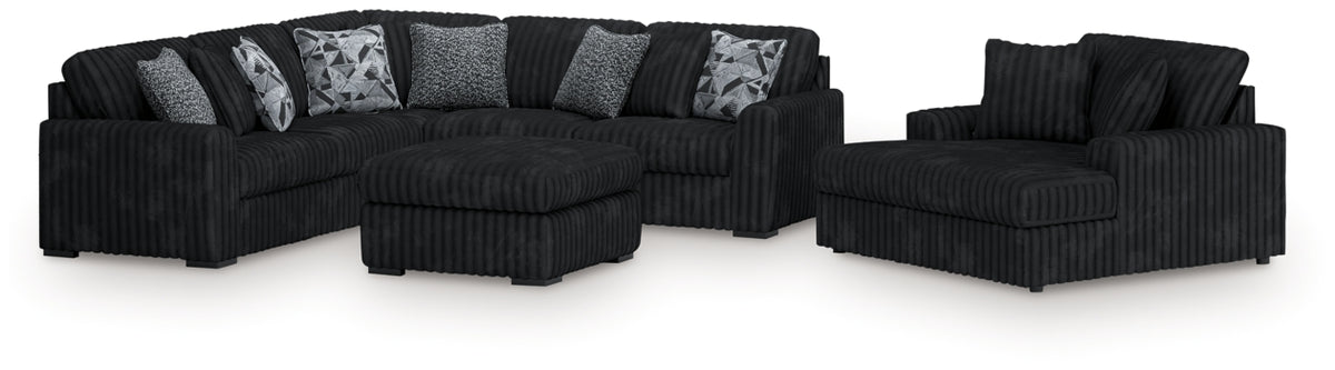 Midnight-Madness 3-Piece Sectional, Chaise and Oversized Accent Ottoman