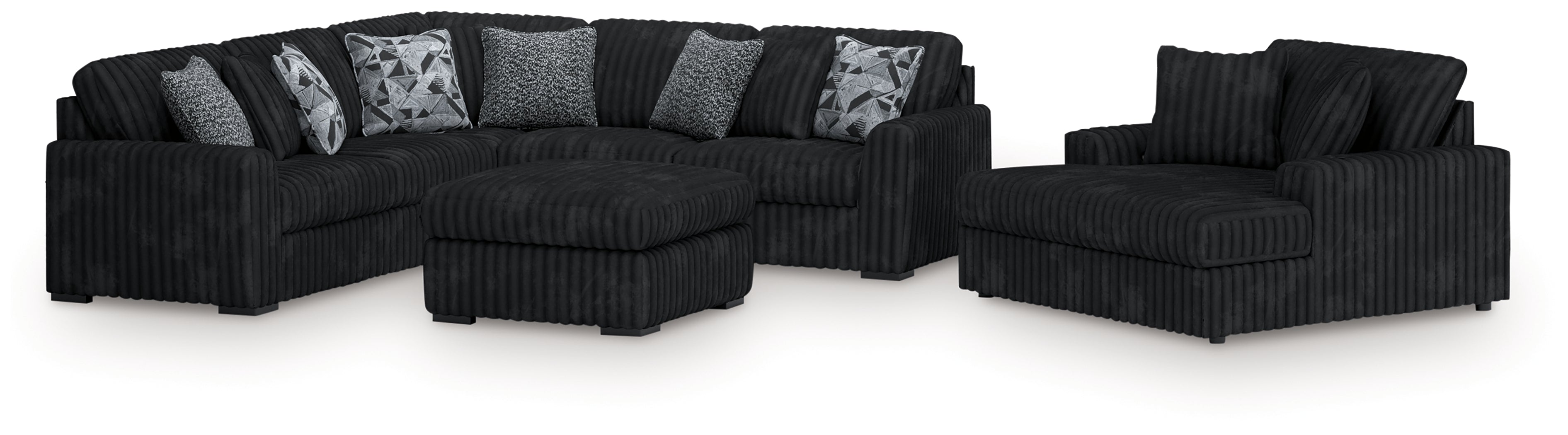 Midnight-Madness 3-Piece Sectional, Chaise and Oversized Accent Ottoman