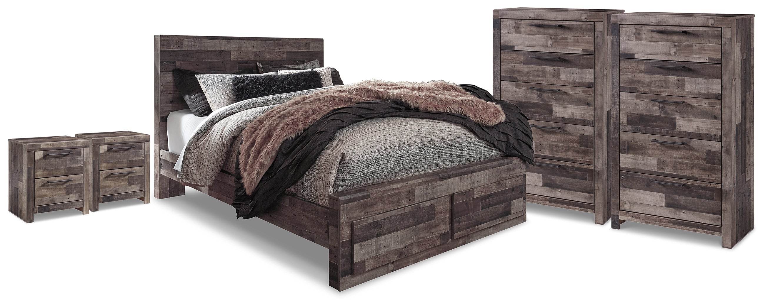 Derekson Queen Storage Bed, 2 Chests and 2 Nightstands