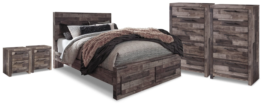 Derekson Queen Storage Bed, 2 Chests and 2 Nightstands