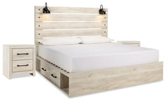 Cambeck King Panel Bed with Storage and 2 Nightstands