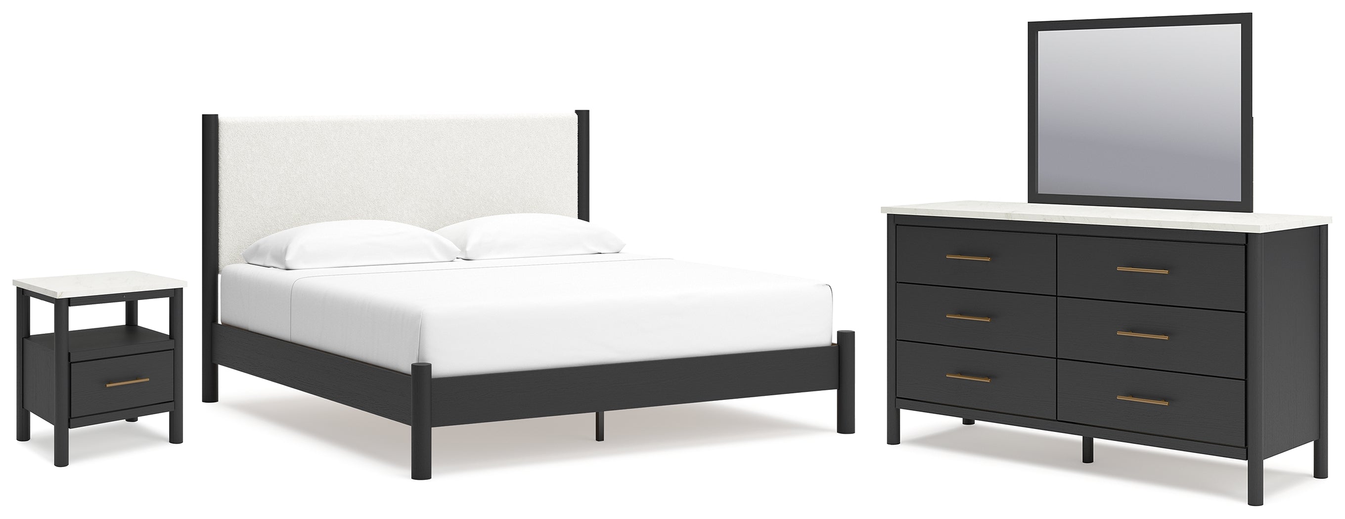 Cadmori King Panel Bed, Dresser, Mirror and Nightstand