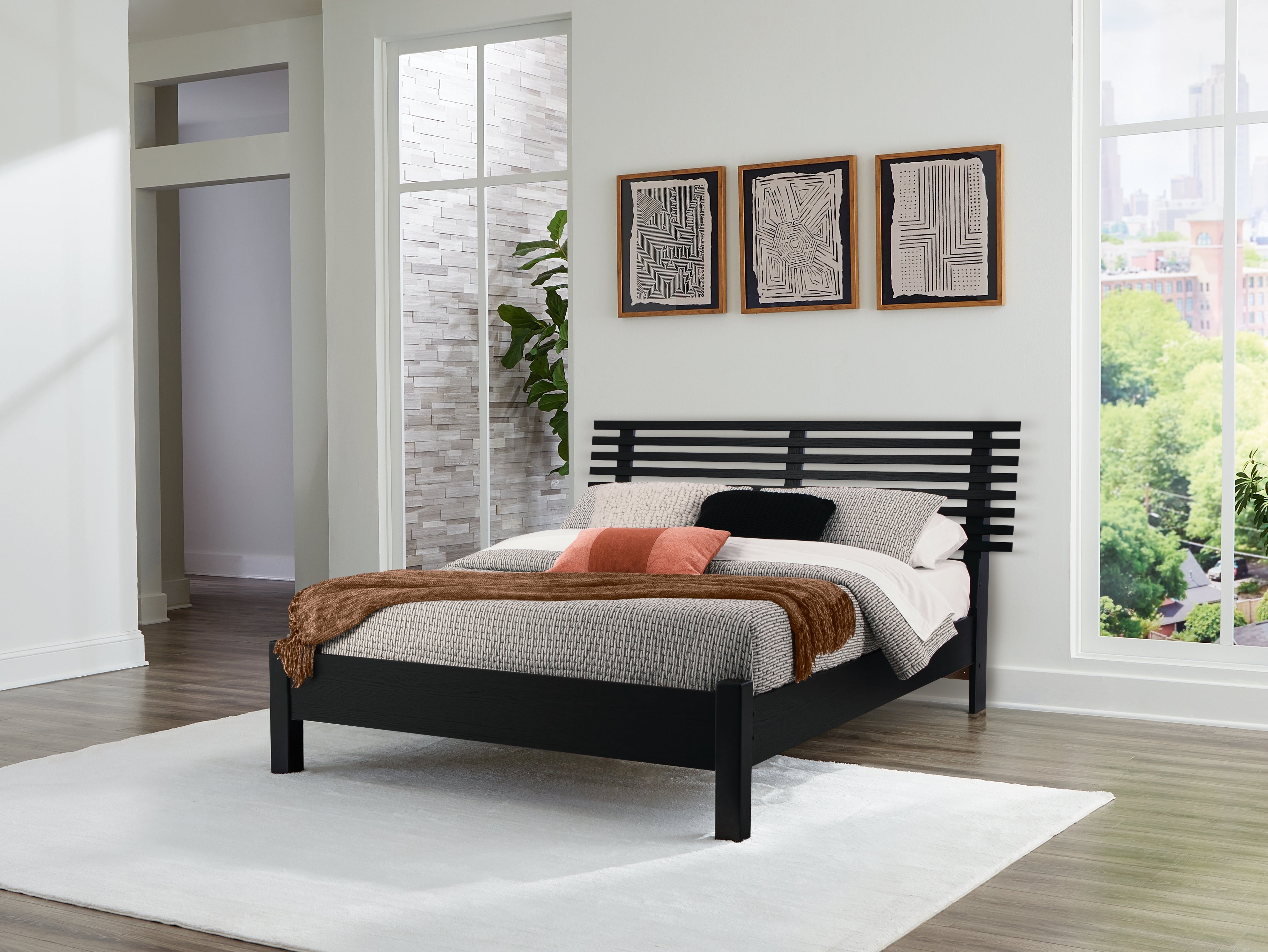 Danziar Full Panel Slat Bed, Dresser and Mirror