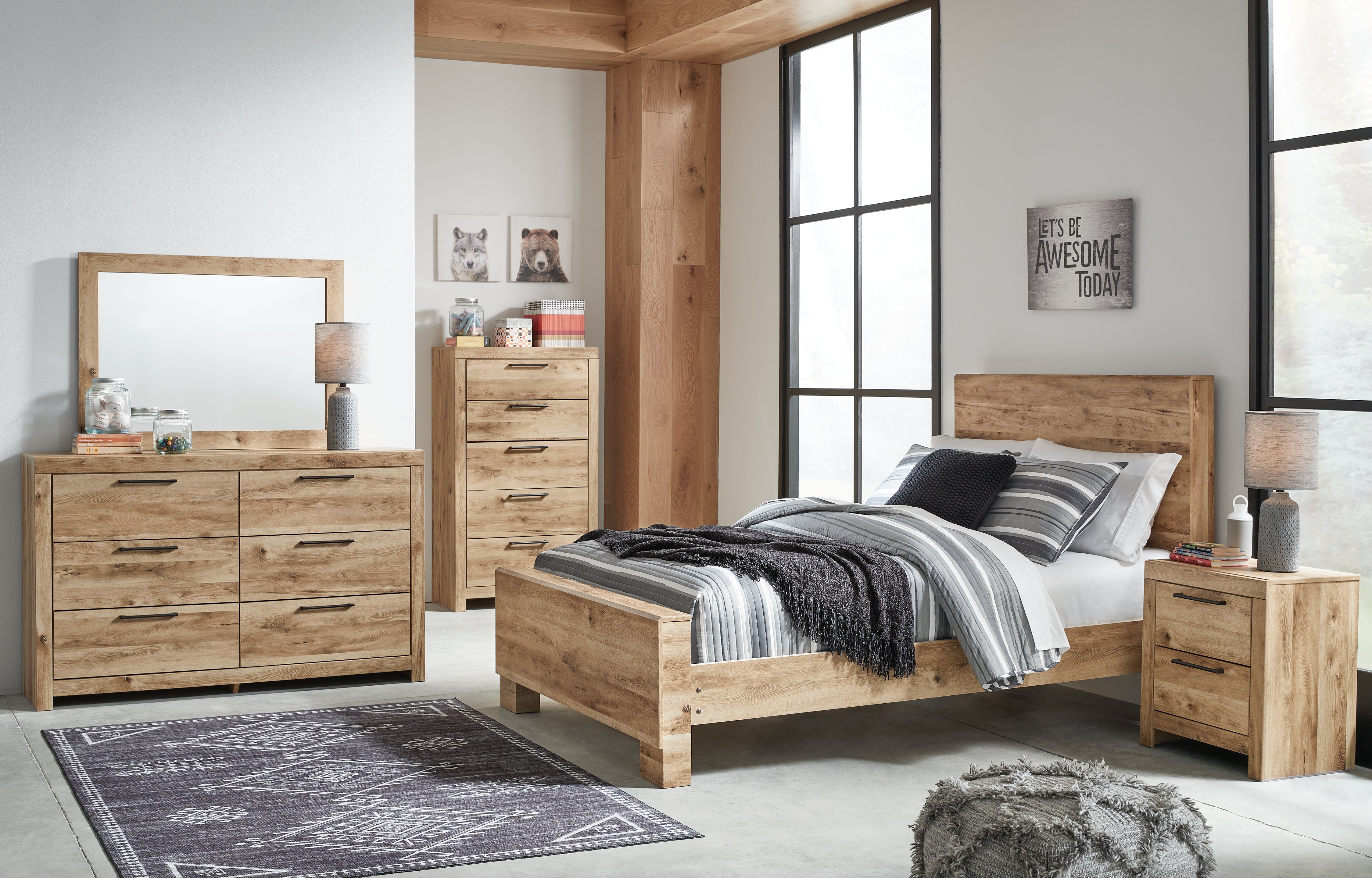 Hyanna Full Panel Bed, Dresser and Mirror