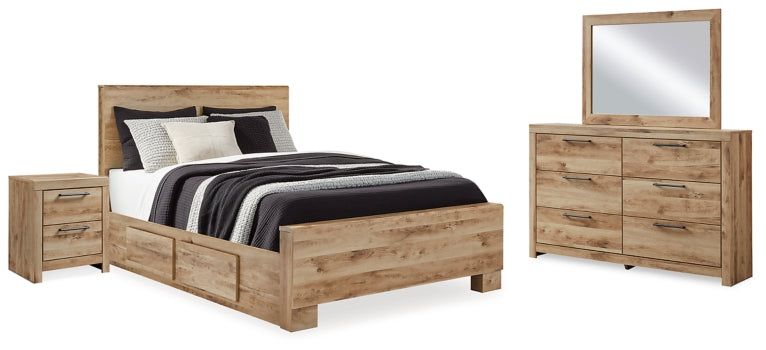Hyanna Queen Panel Bed with Storage, Dresser, Mirror and Nightstand