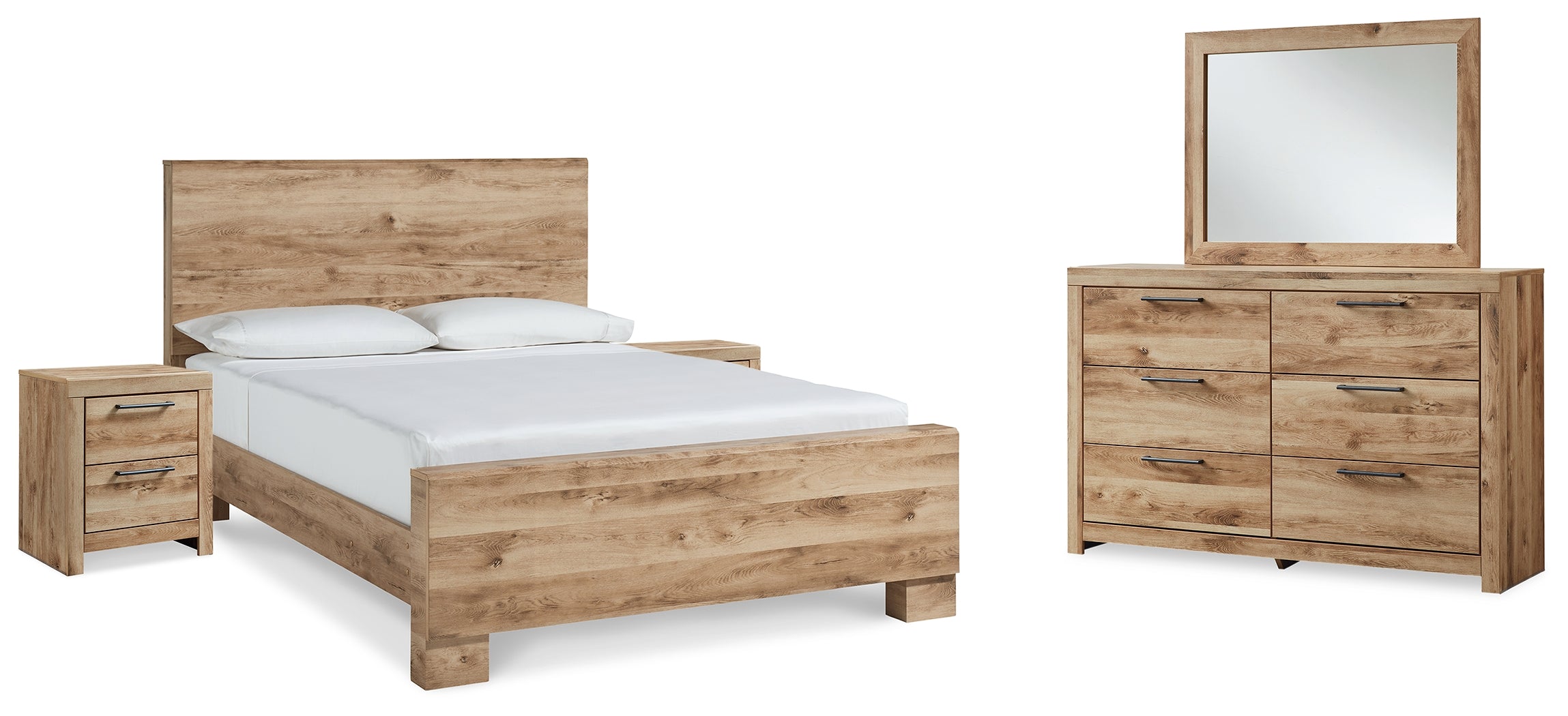 Hyanna King Panel Bed, Dresser, Mirror and 2 Nightstands