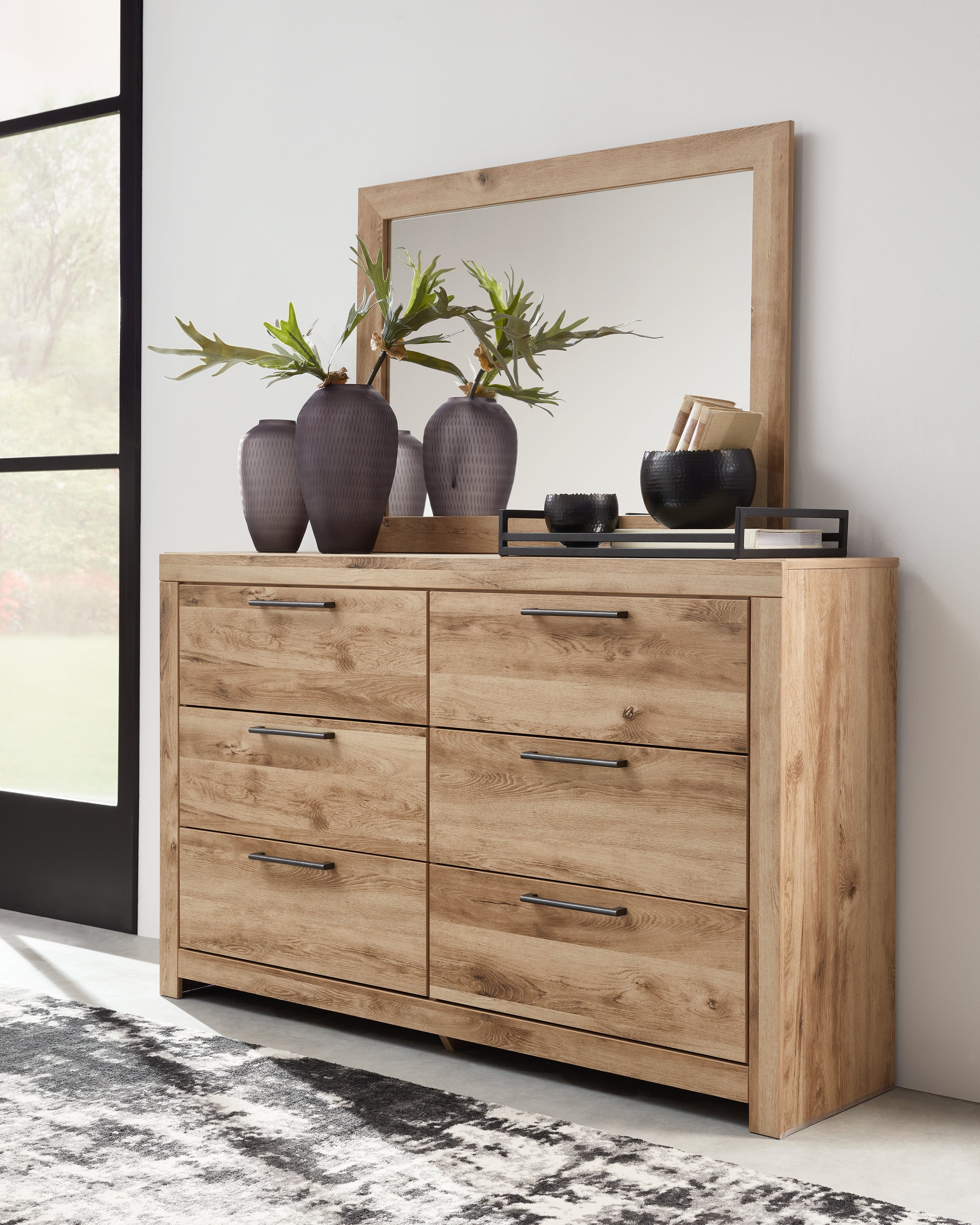 Hyanna Queen Panel Bed with Dresser, Mirror and 1 Nightstand