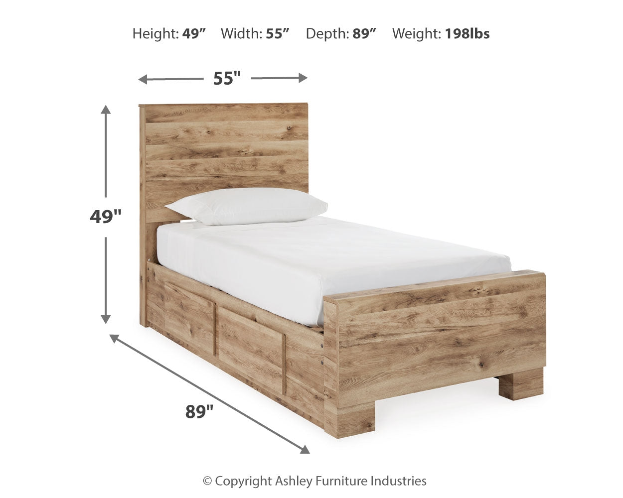 Hyanna Twin Panel Bed with 1 Side Storage, Dresser and Mirror