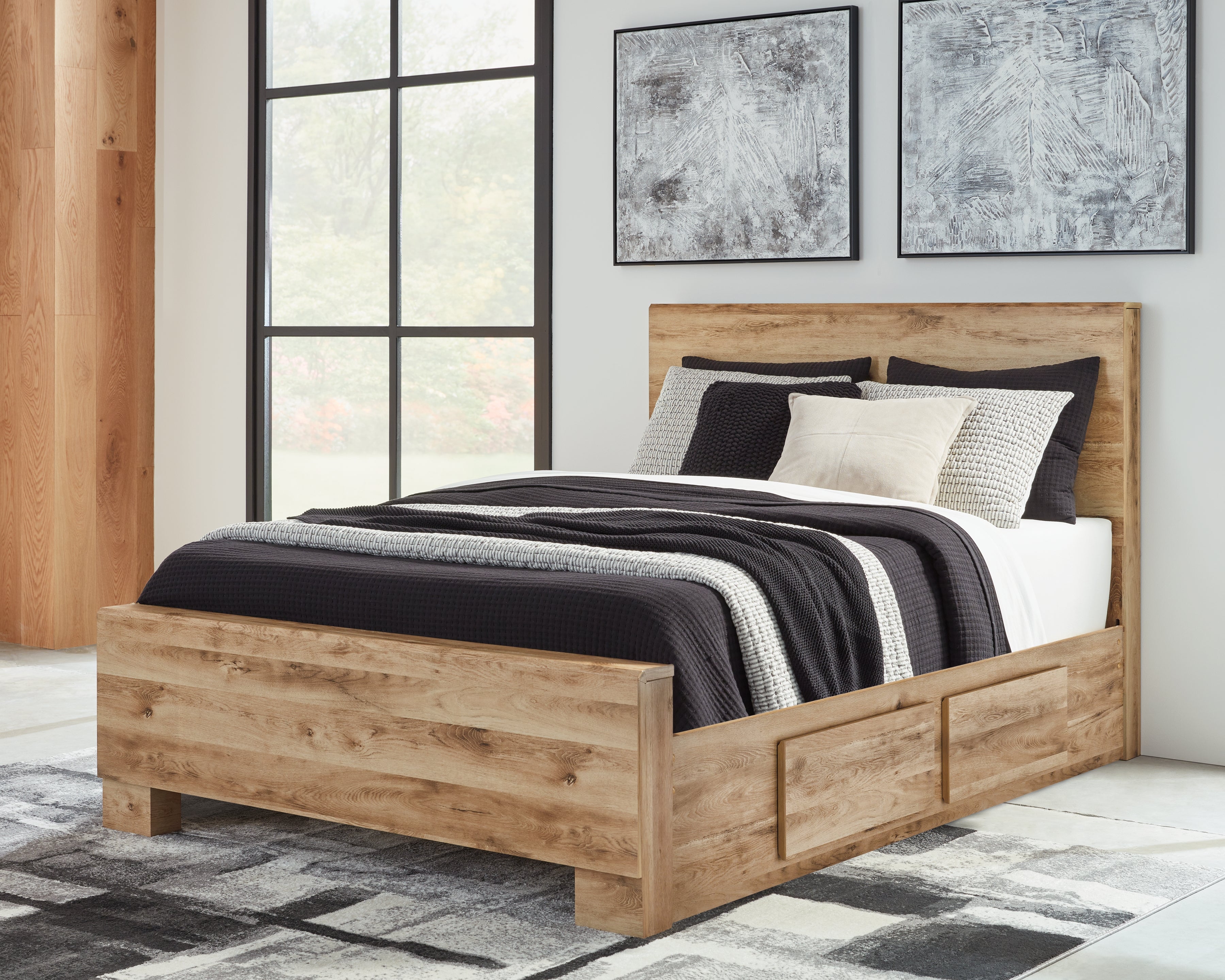 Hyanna Twin Panel Bed with 2 Side Storage, Dresser and Mirror