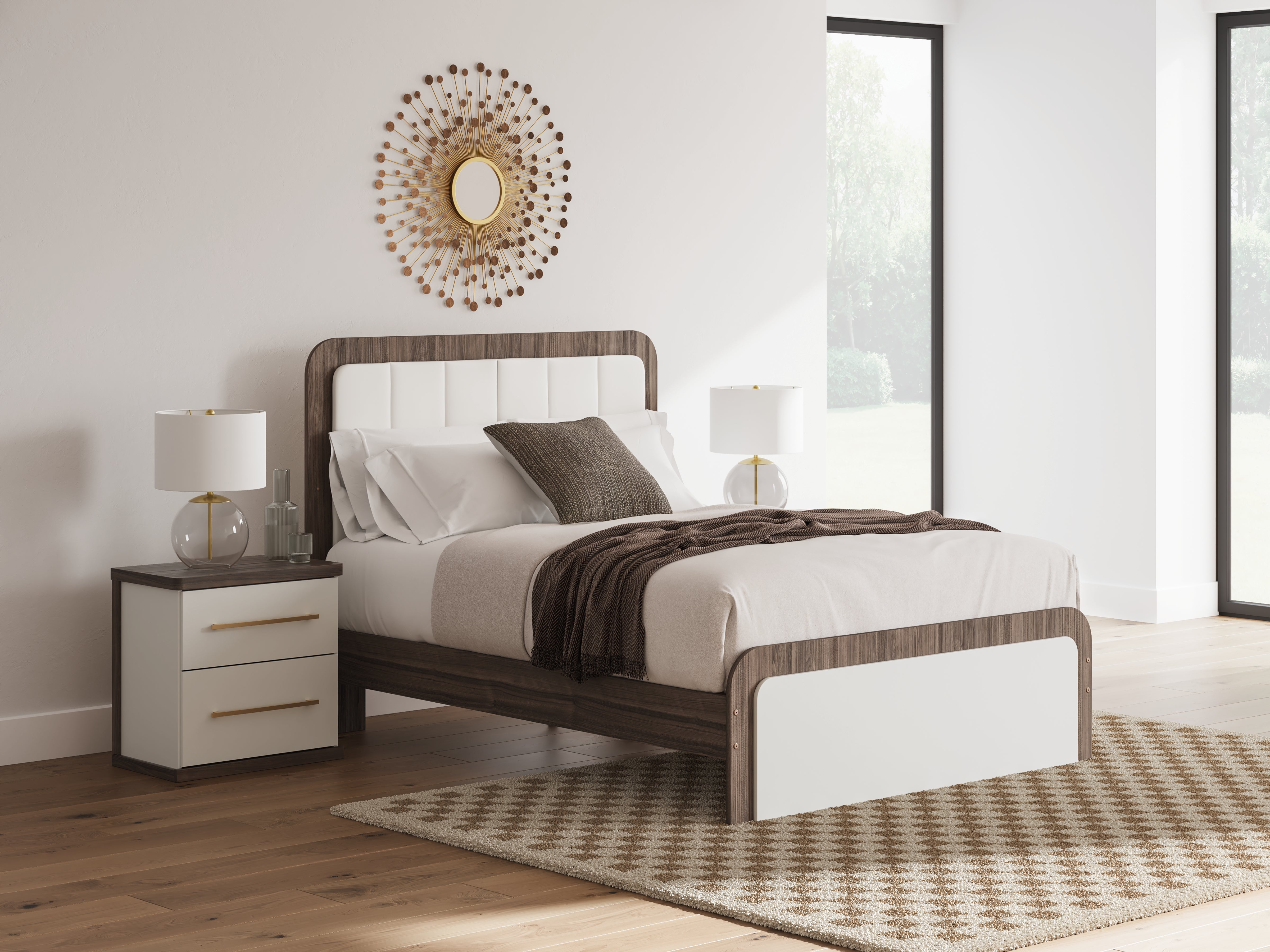 Kendanport Queen Upholstered Bed, Dresser and Nightstand