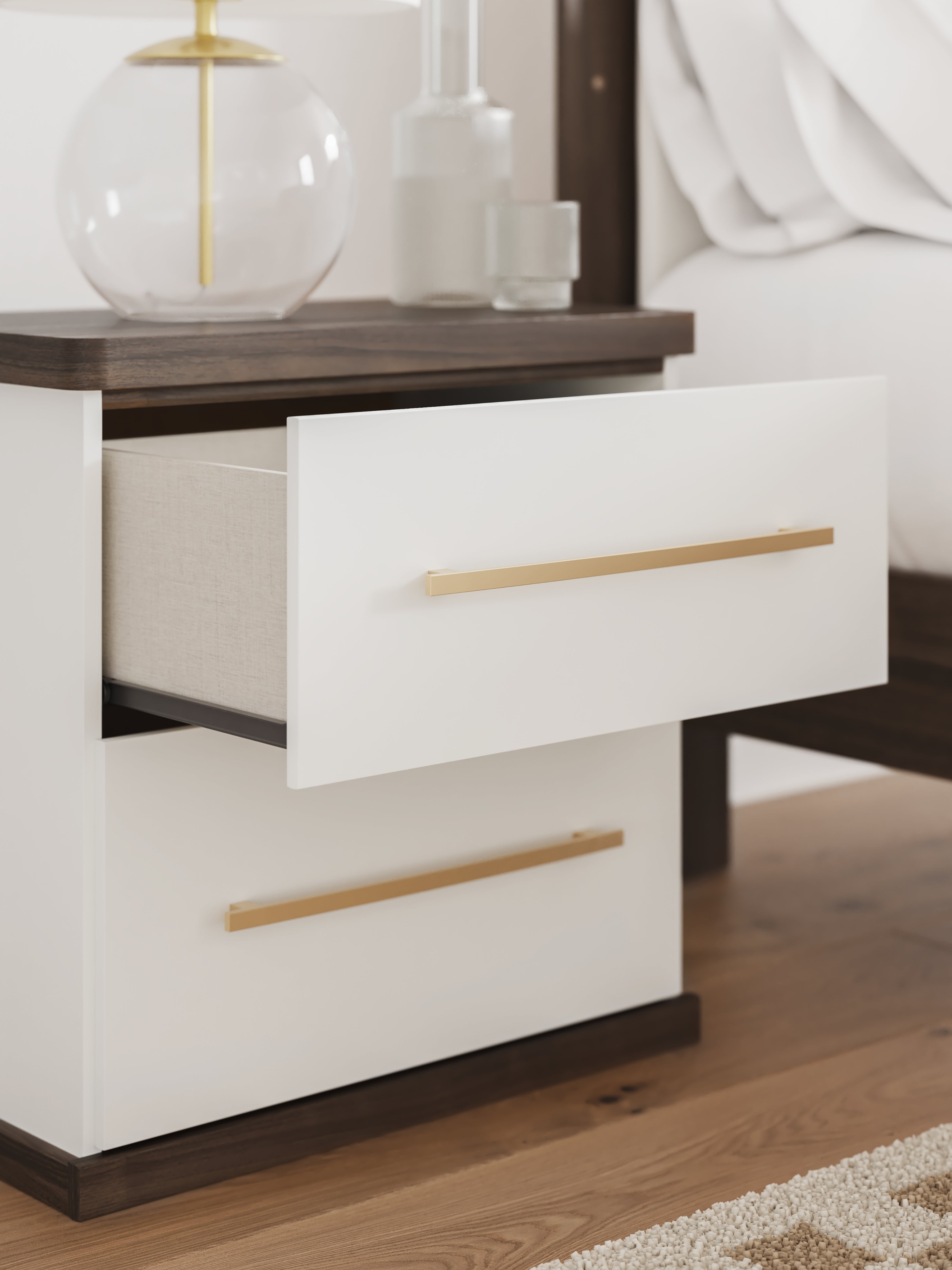 Kendanport Queen Upholstered Bed, Dresser and Nightstand