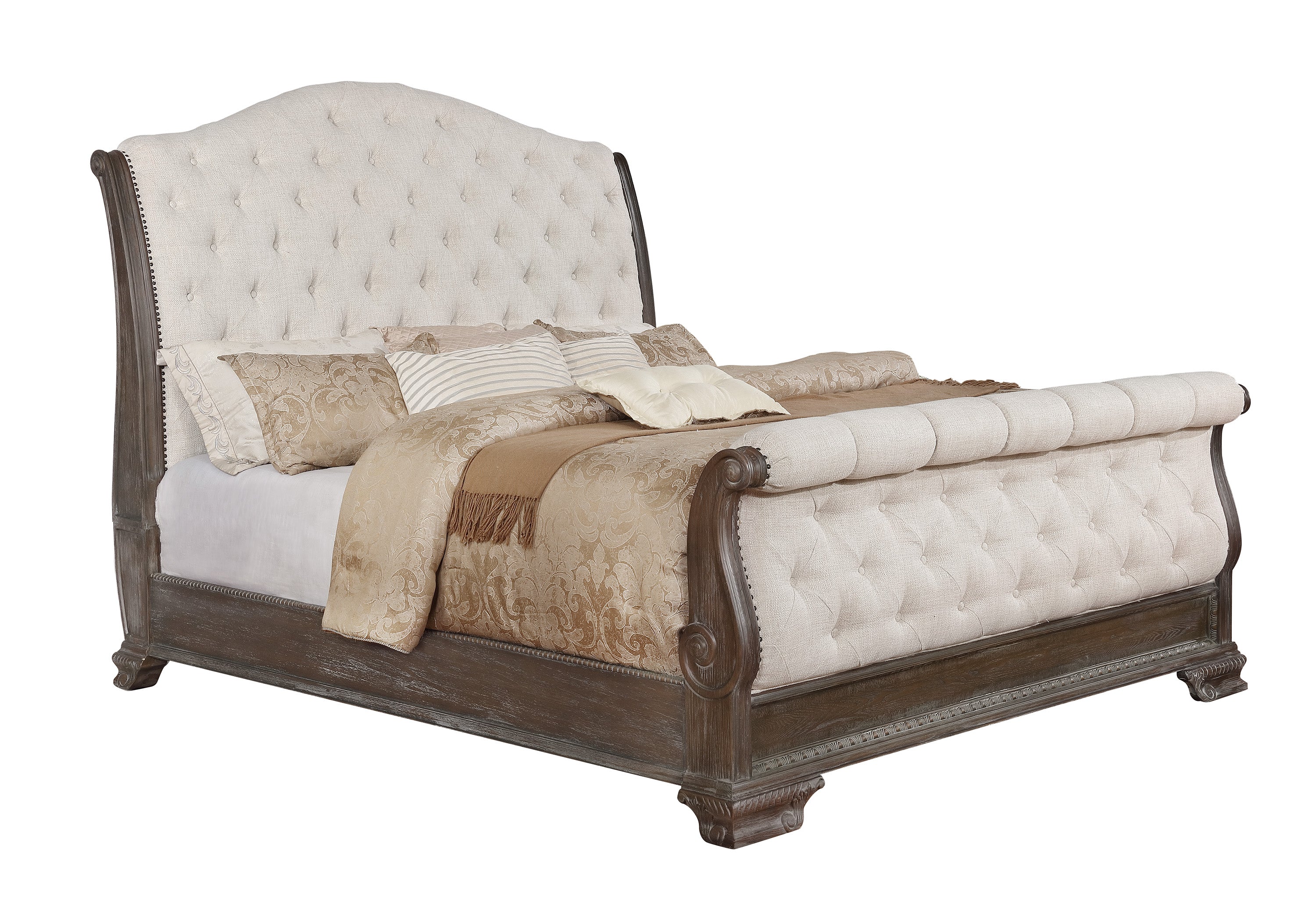 Sheffield Antique Gray Queen Upholstered Sleigh Bed - MyWaynesHome #