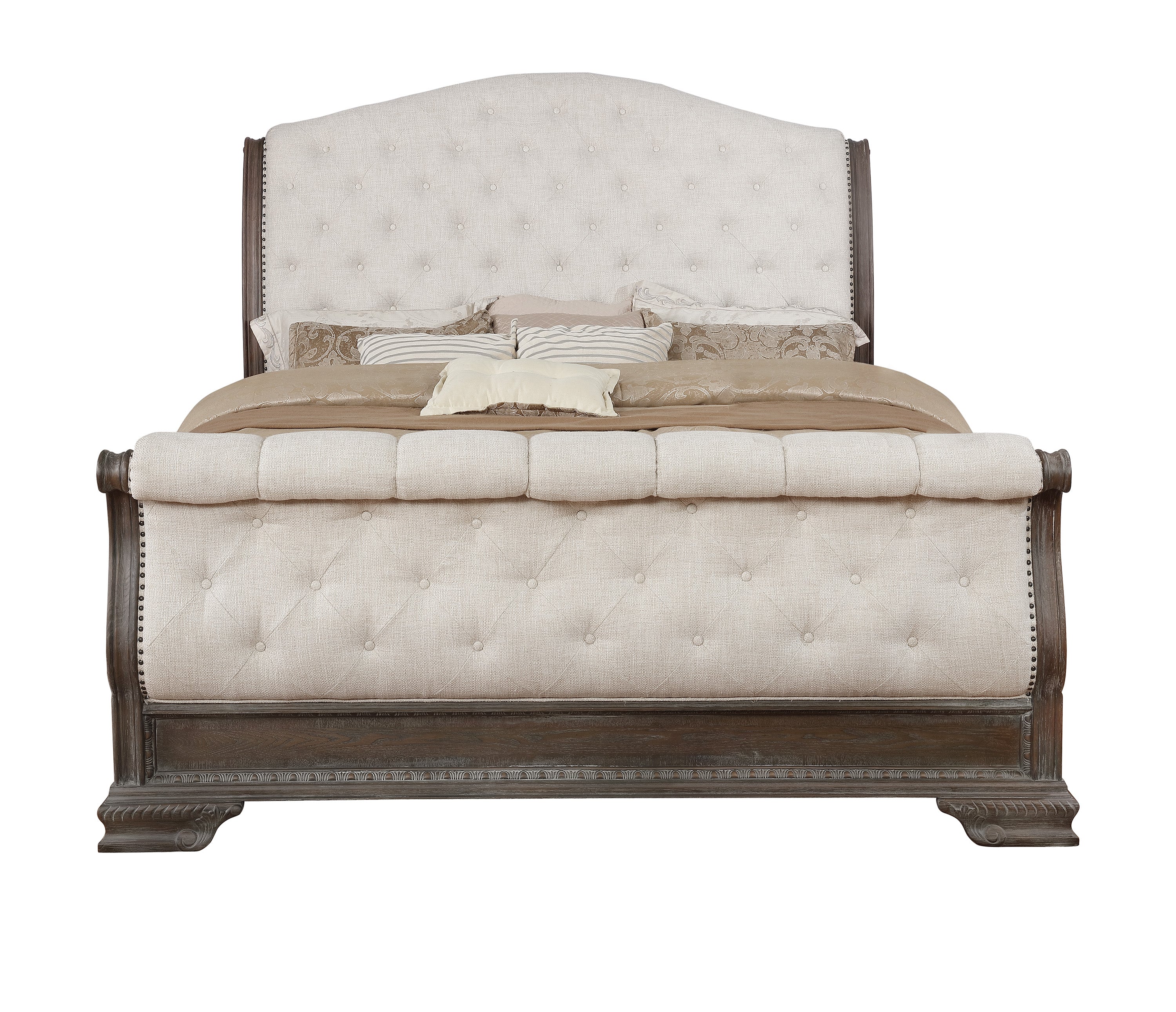 Sheffield Antique Gray Queen Upholstered Sleigh Bed - MyWaynesHome #
