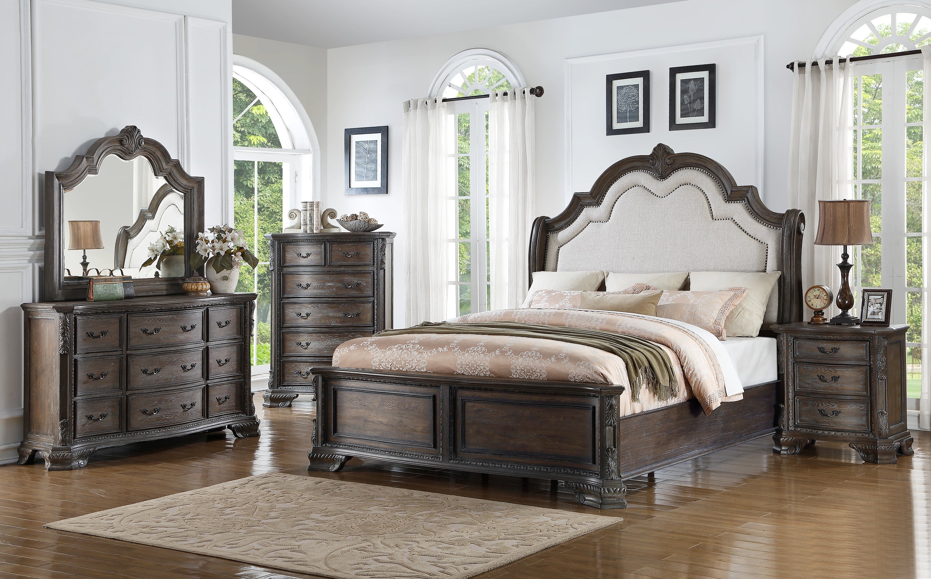 Sheffield Antique Gray King Upholstered Panel Bed - MyWaynesHome #
