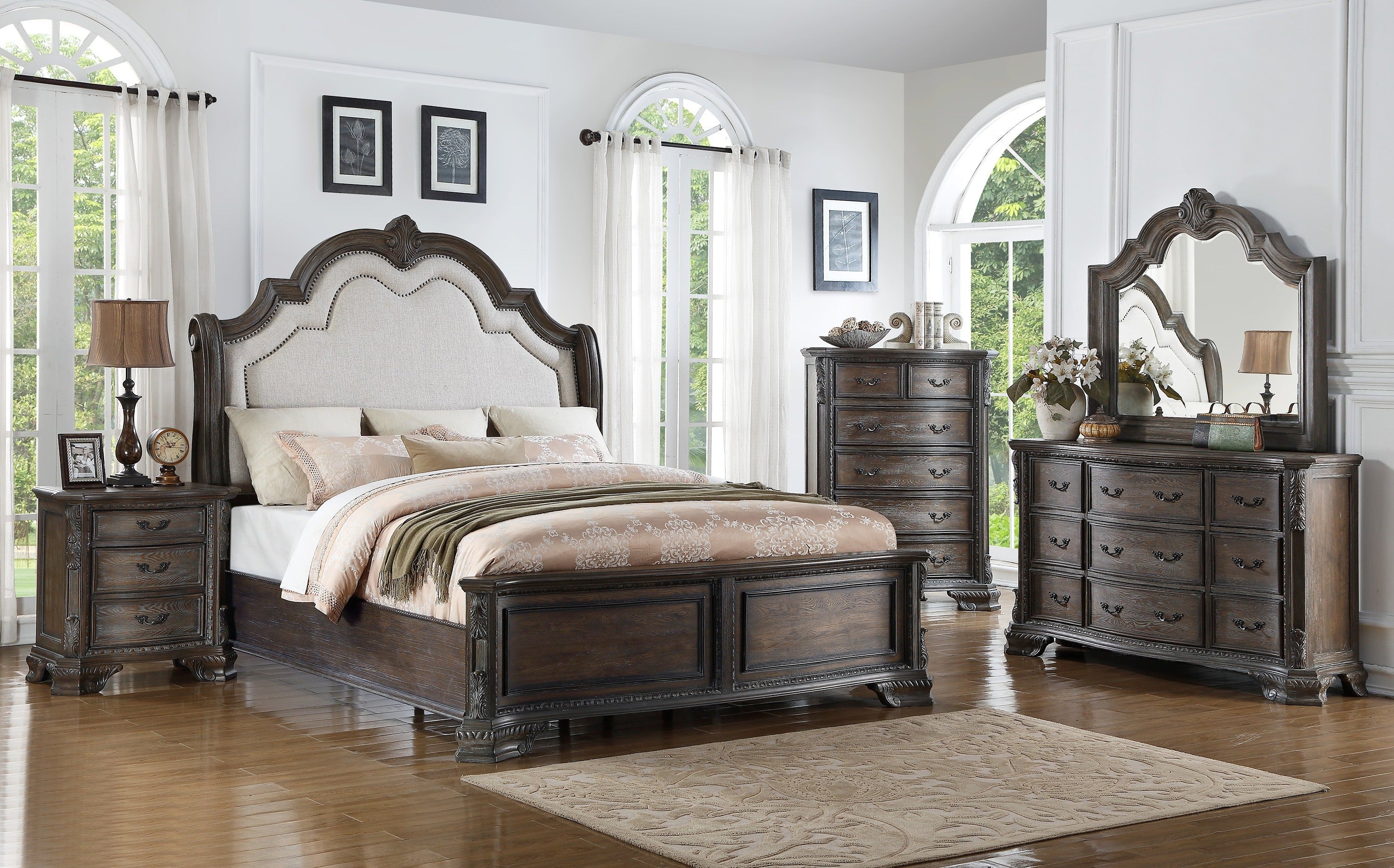 Sheffield Antique Gray Upholstered Panel Bedroom Set - MyWaynesHome #