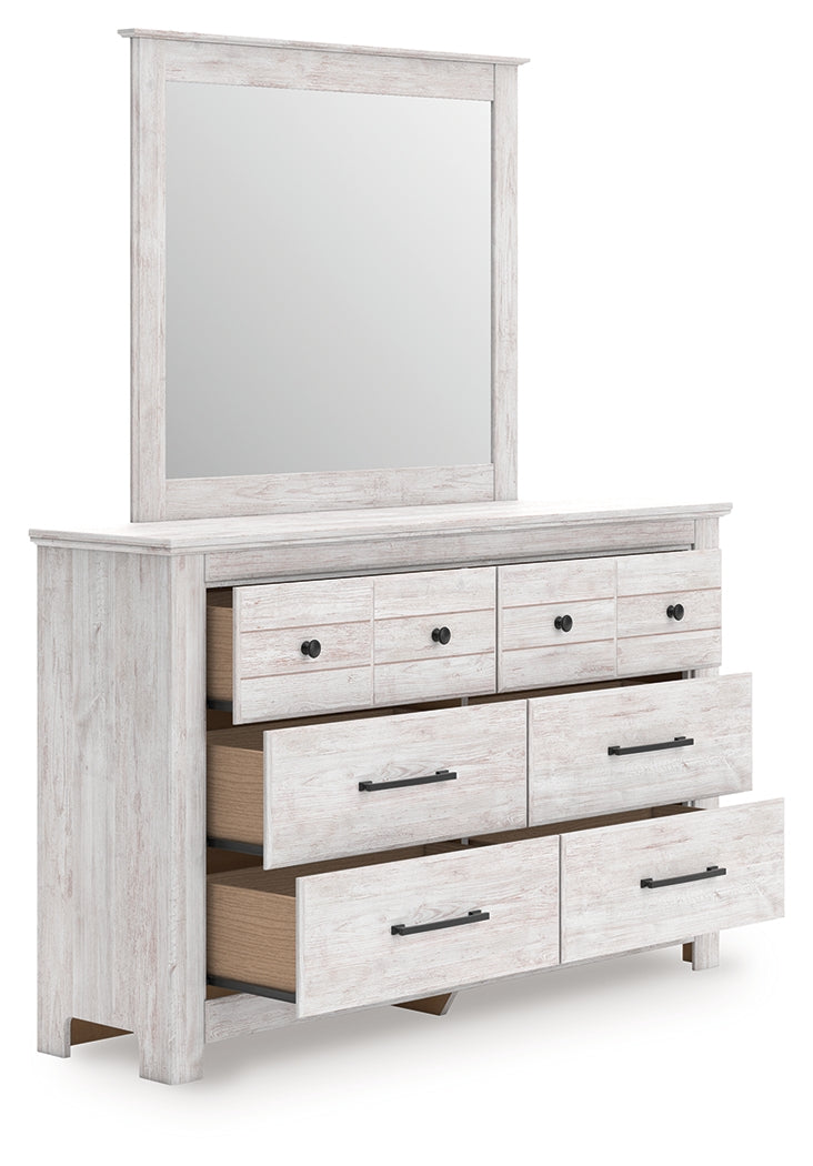 Makidern Queen Panel Bed with Storage, Dresser and Mirror